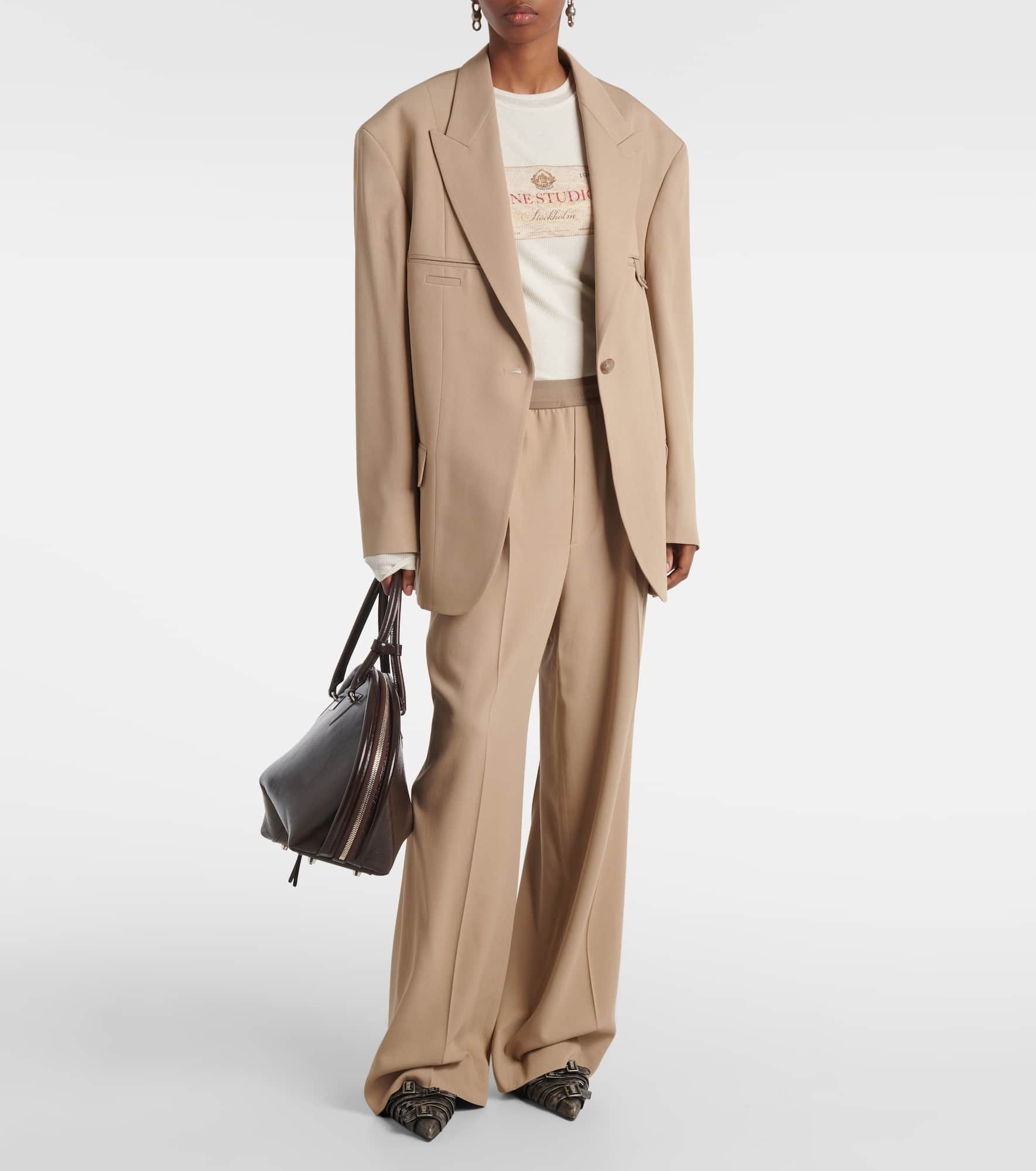 Logo twill wide-leg pants - 2