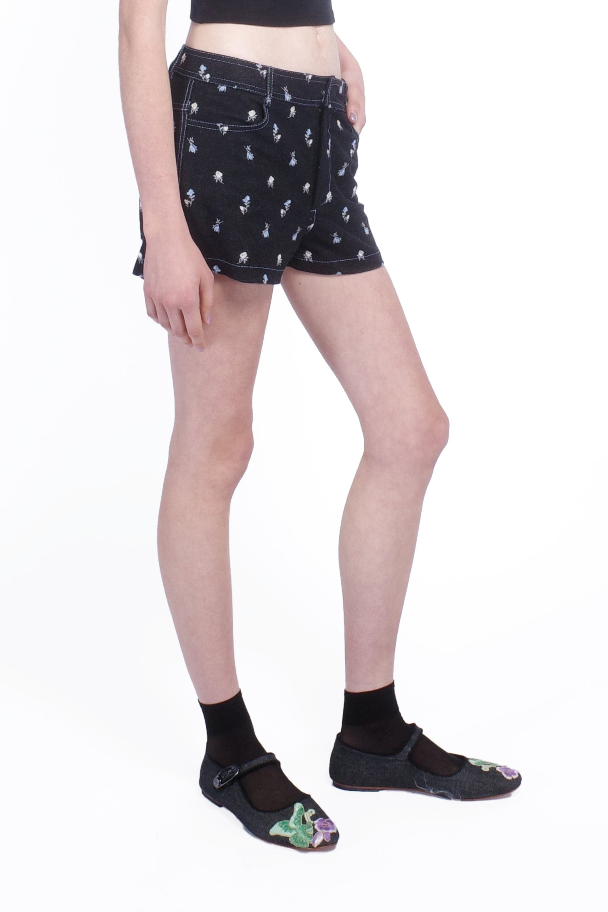 Anna Sui Denim Embroidered Roses Shorts in Black Multi at Nordstrom - 2