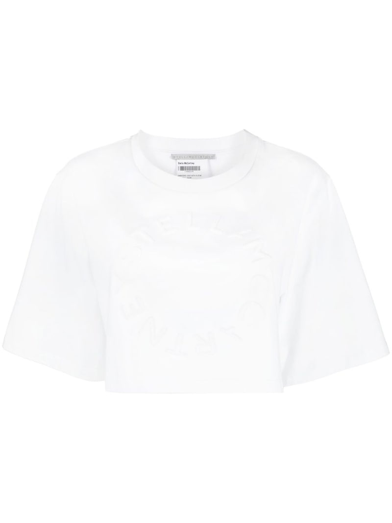 flocked-logo cropped T-shirt - 1