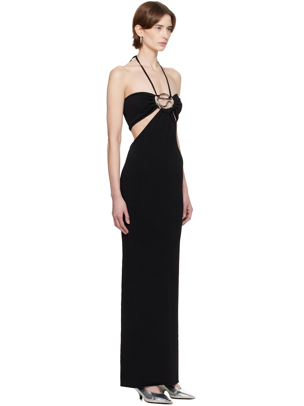 Black Knitted Halter Maxi Dress - 2