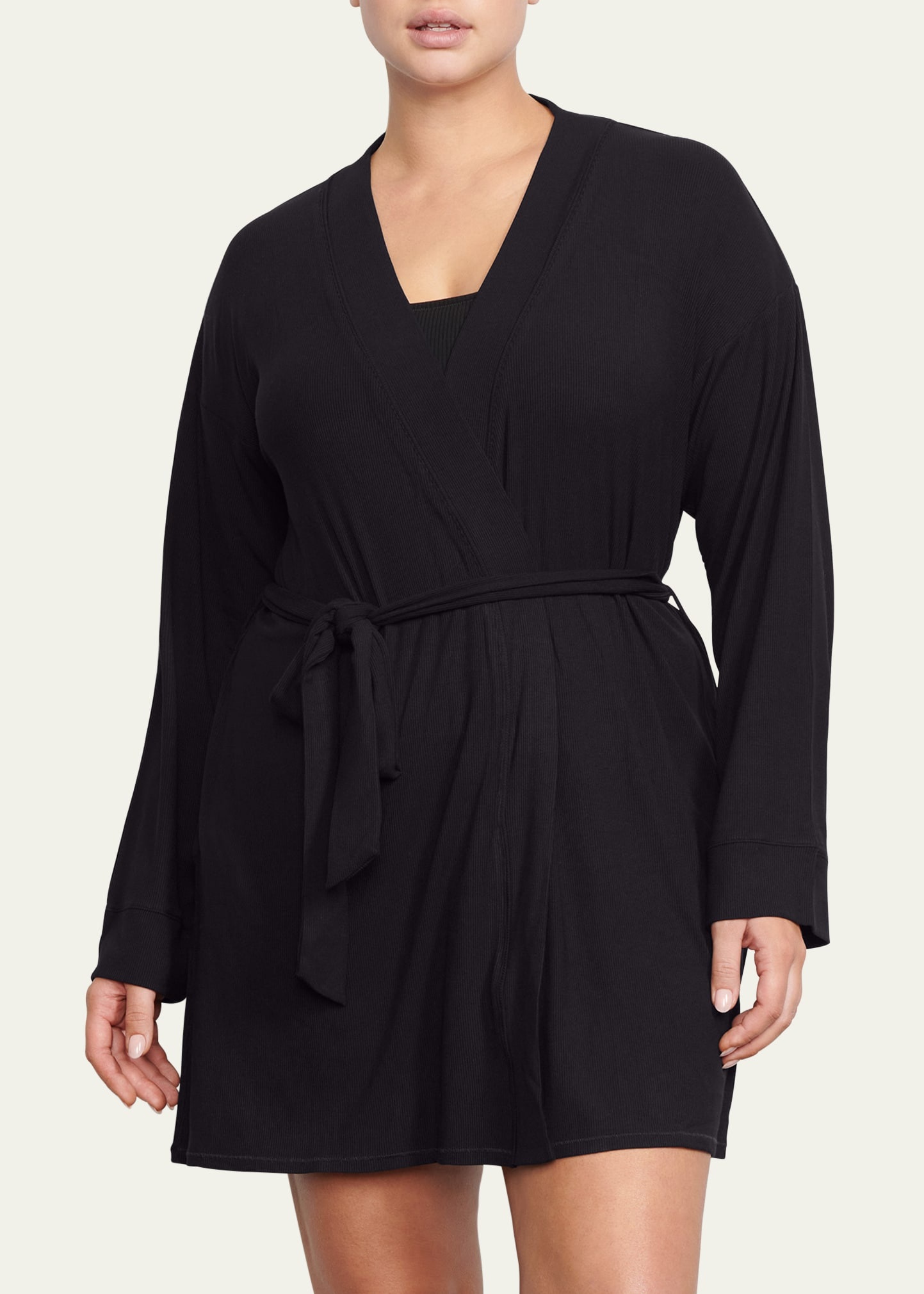 Soft Lounge Ribbed Short Robe - 2