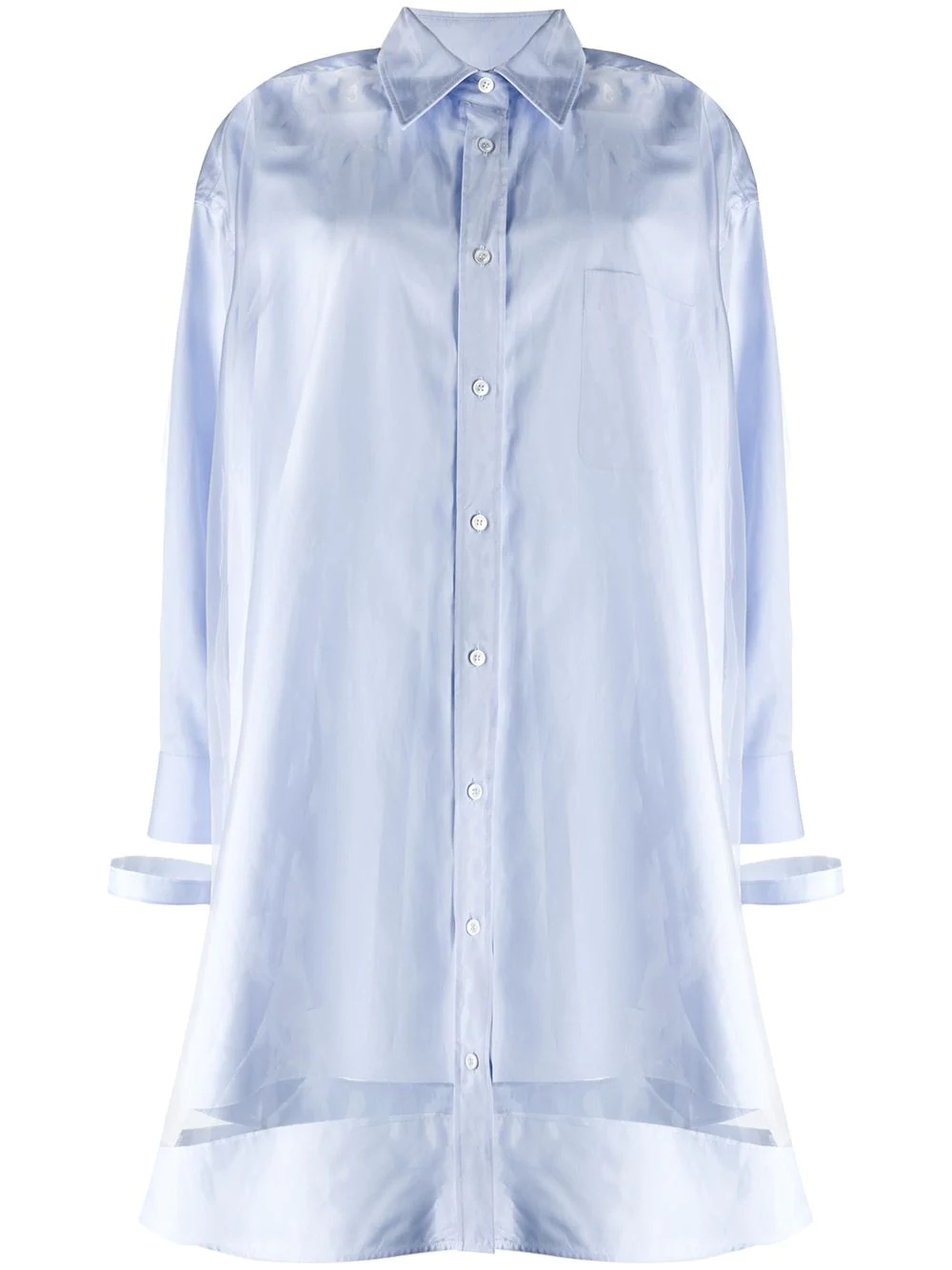 sheer-overlay shirt-dress - 1