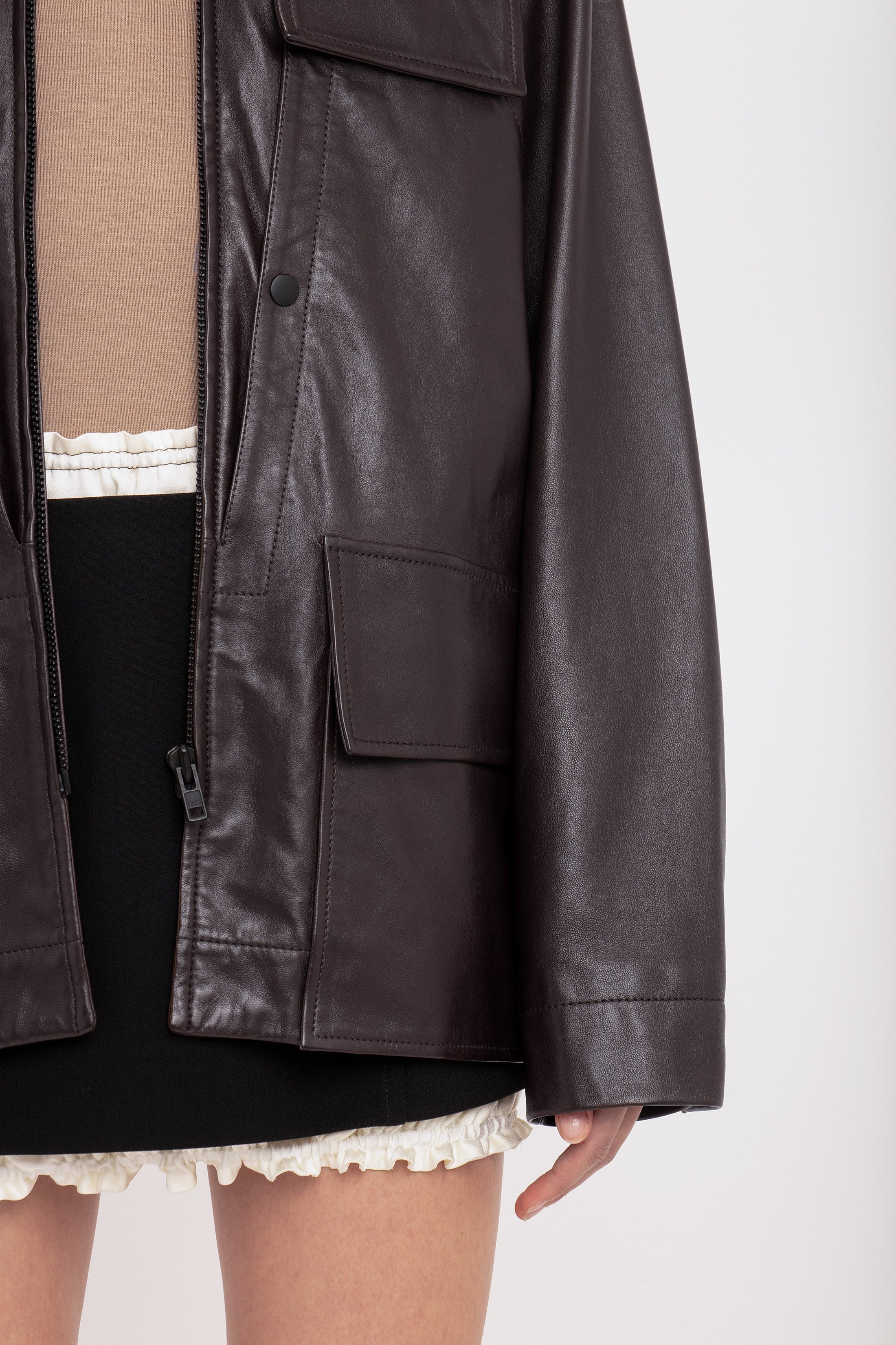Soft Leather Chore Jacket In Ebony - 5