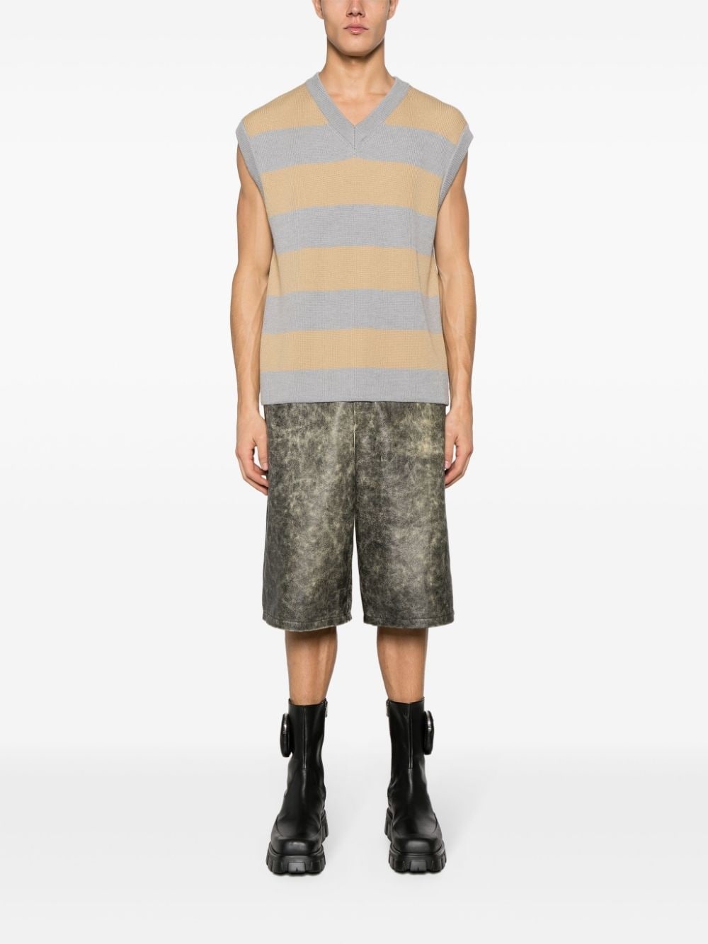 logo-patch striped virgin-wool vest - 2