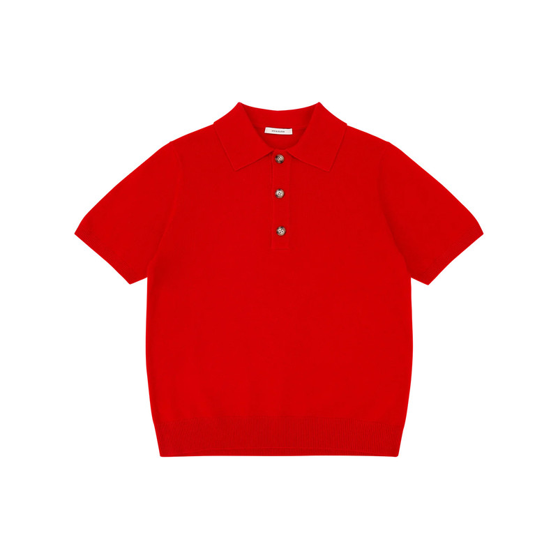 SHORT SLEEVE KNIT CASHMERE POLO RED 1