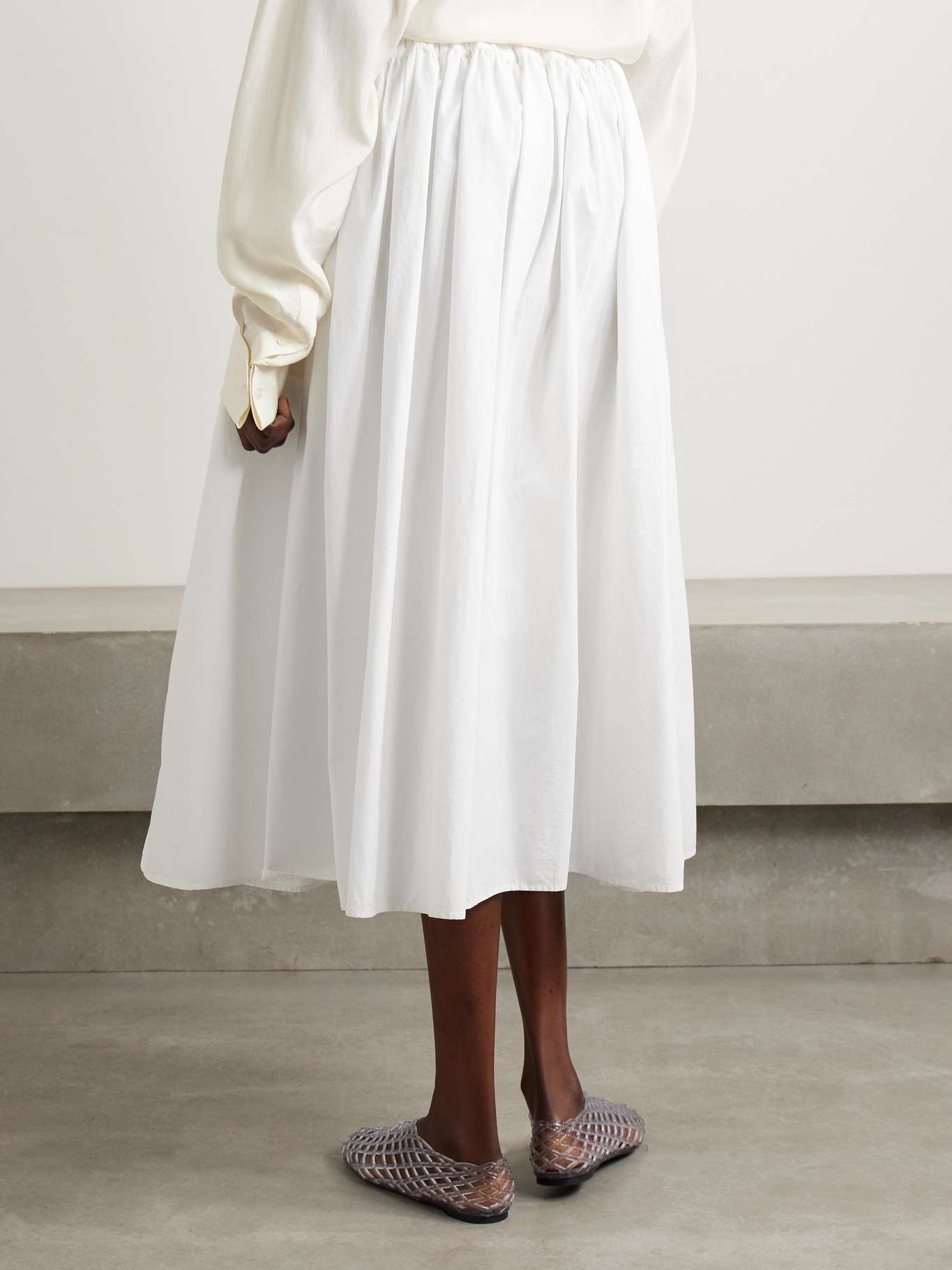 Fleur pleated cotton-poplin midi skirt - 3