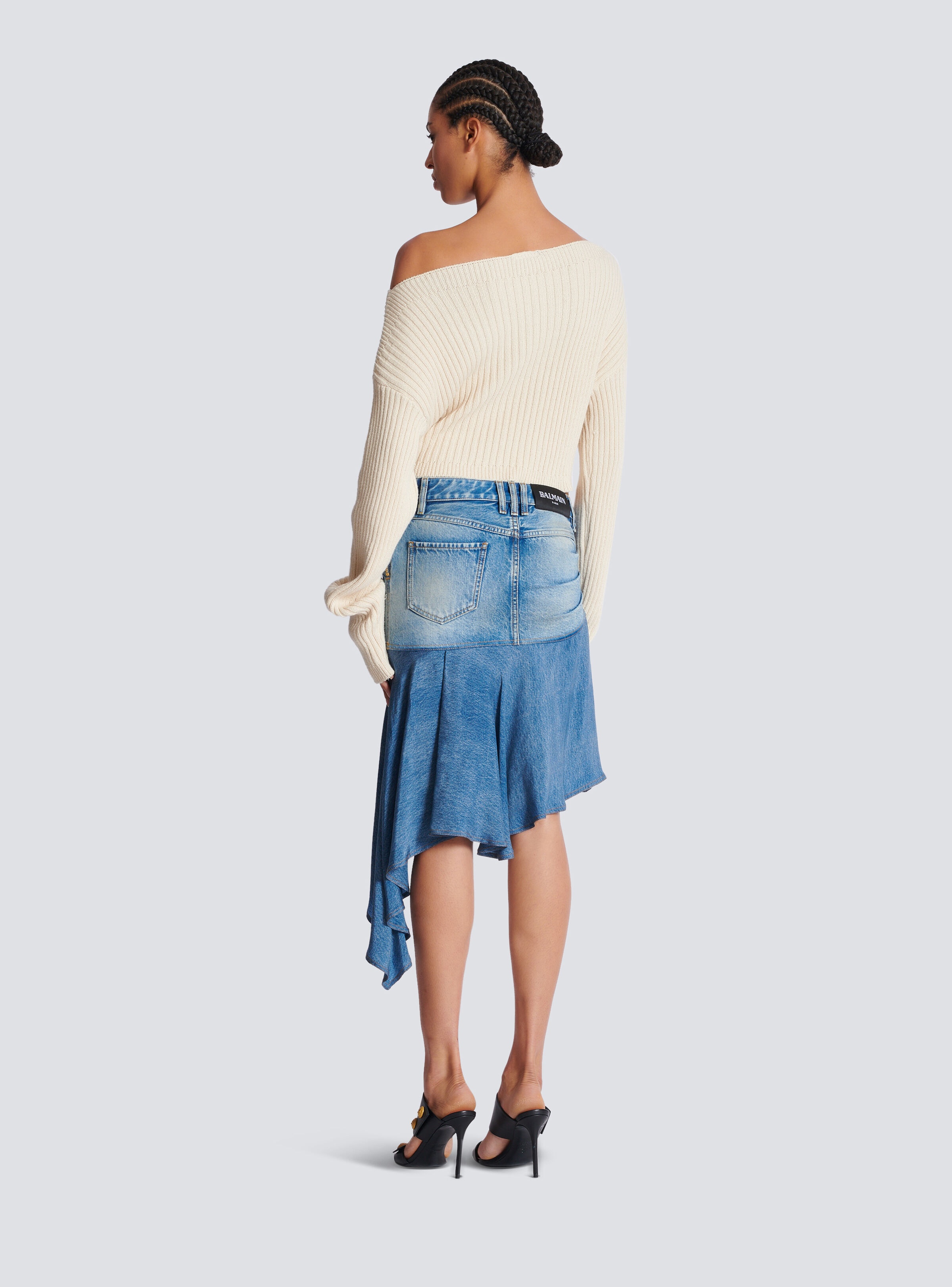 Asymmetric denim short skirt - 4