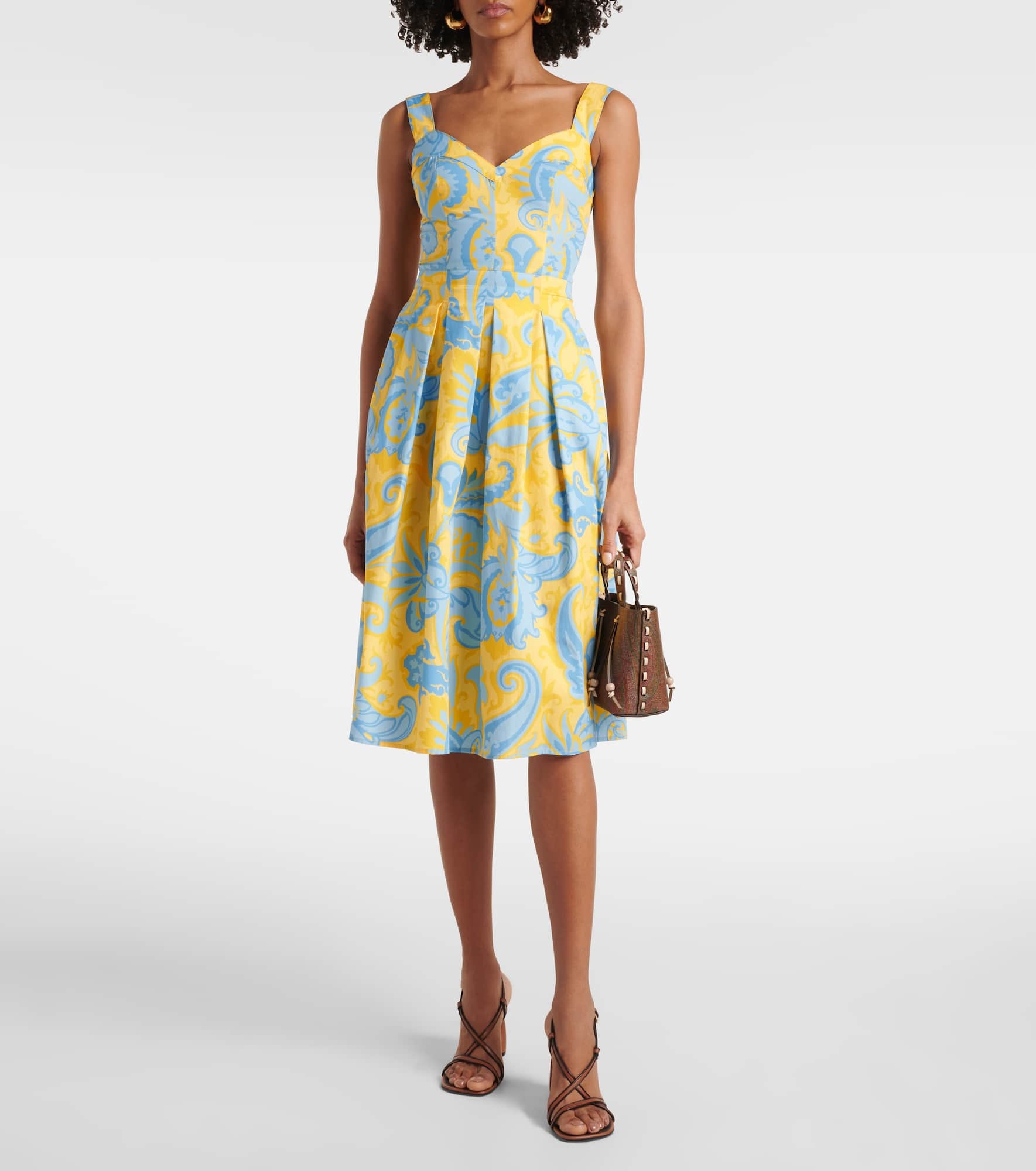 Paisley pleated cotton midi dress - 2