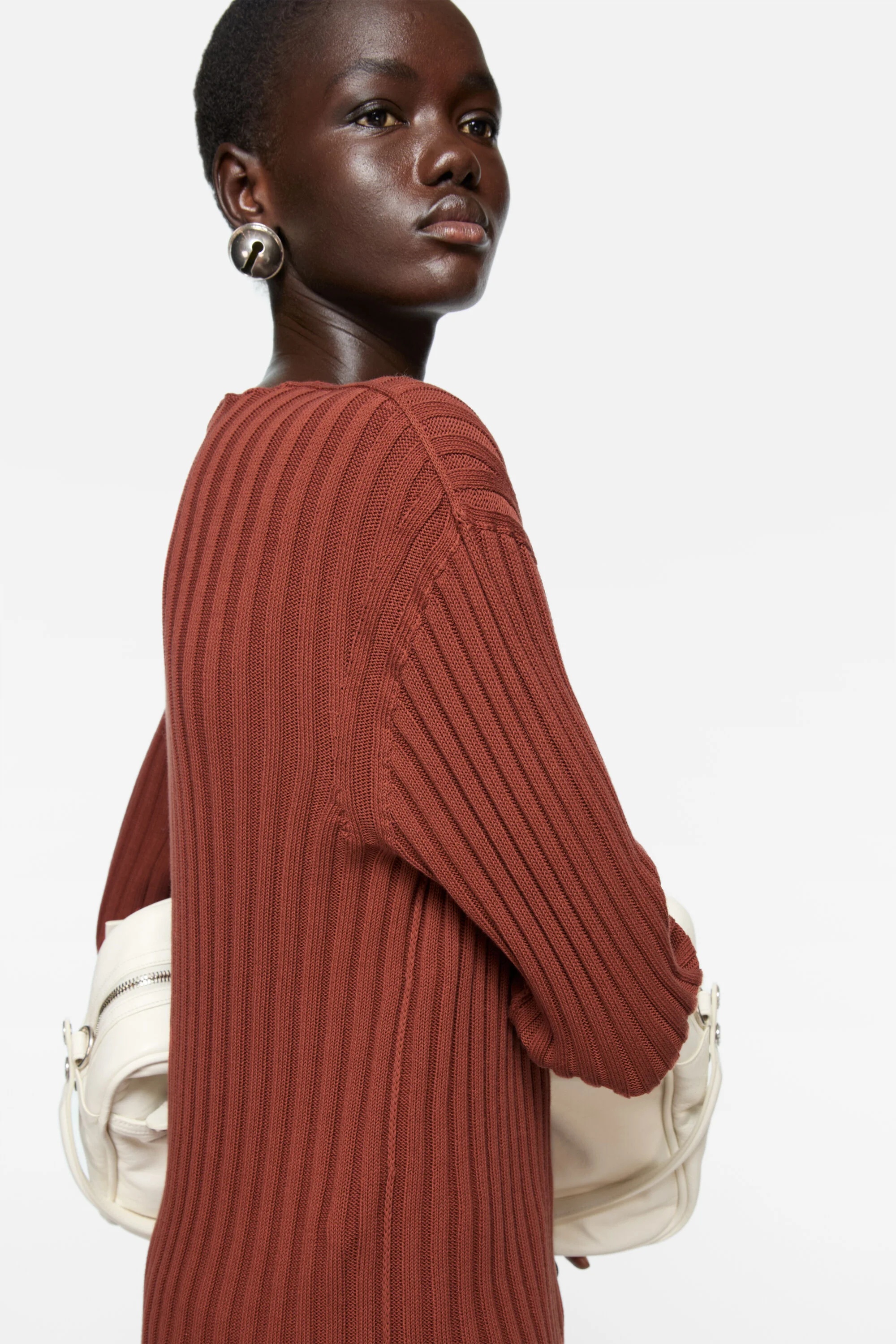 Ribbed crewneck knit - Terracotta red - 4
