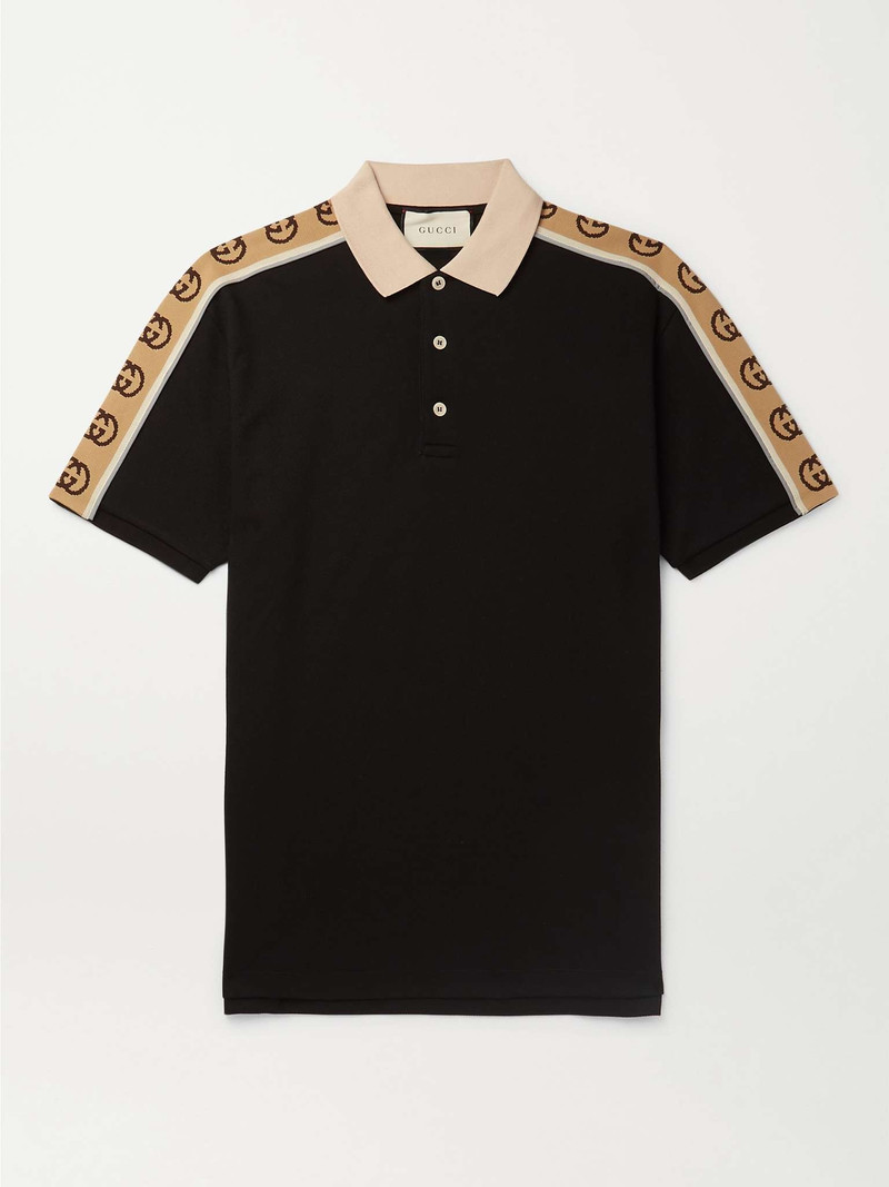 Logo-Jacquard Webbing-Trimmed Stretch-Cotton Piqué Polo Shirt - 1