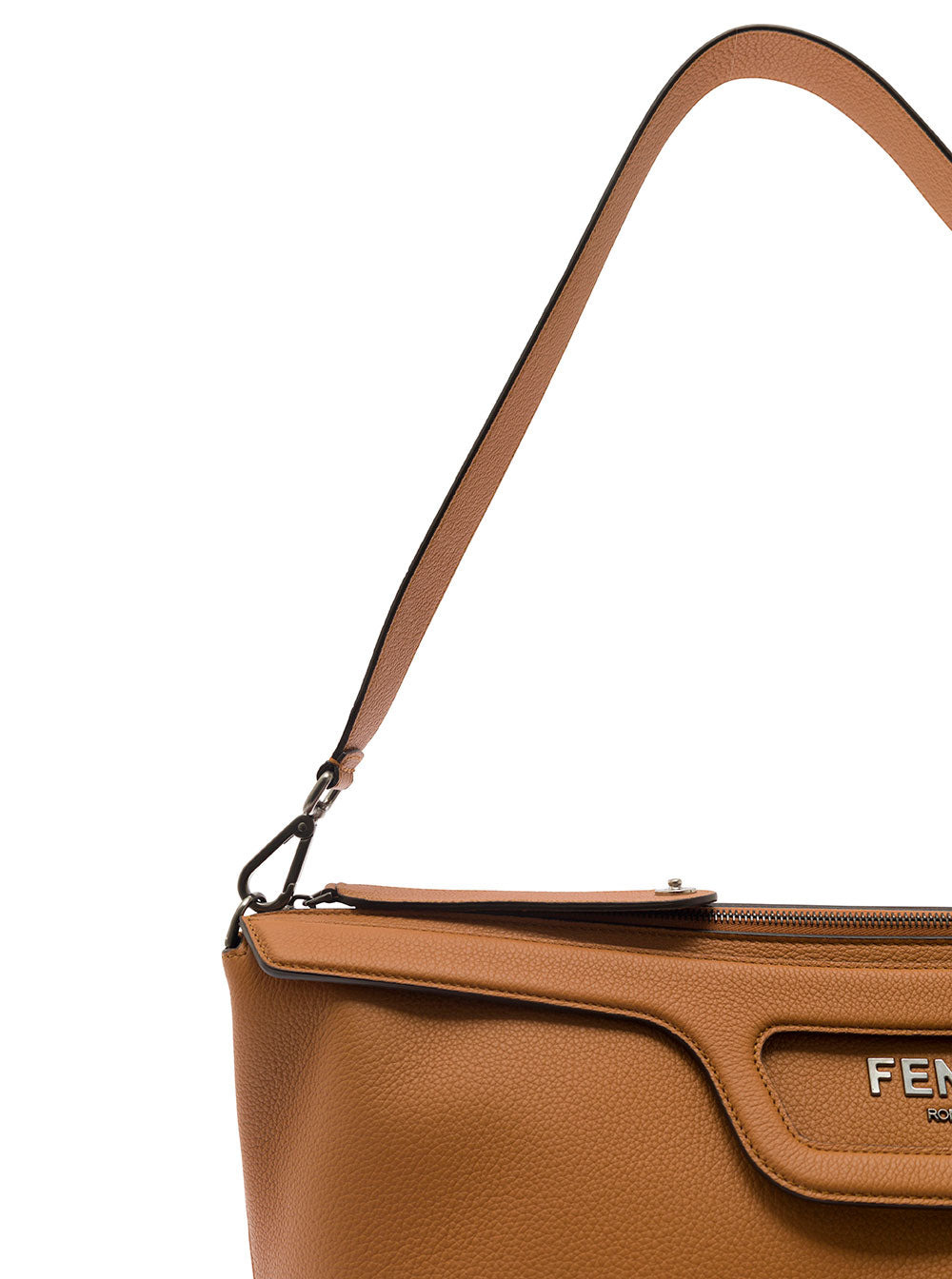 Fendi Men 'Duffle' Brown Handlebag With Front Metal Logo In Full-Grain Leather - 3