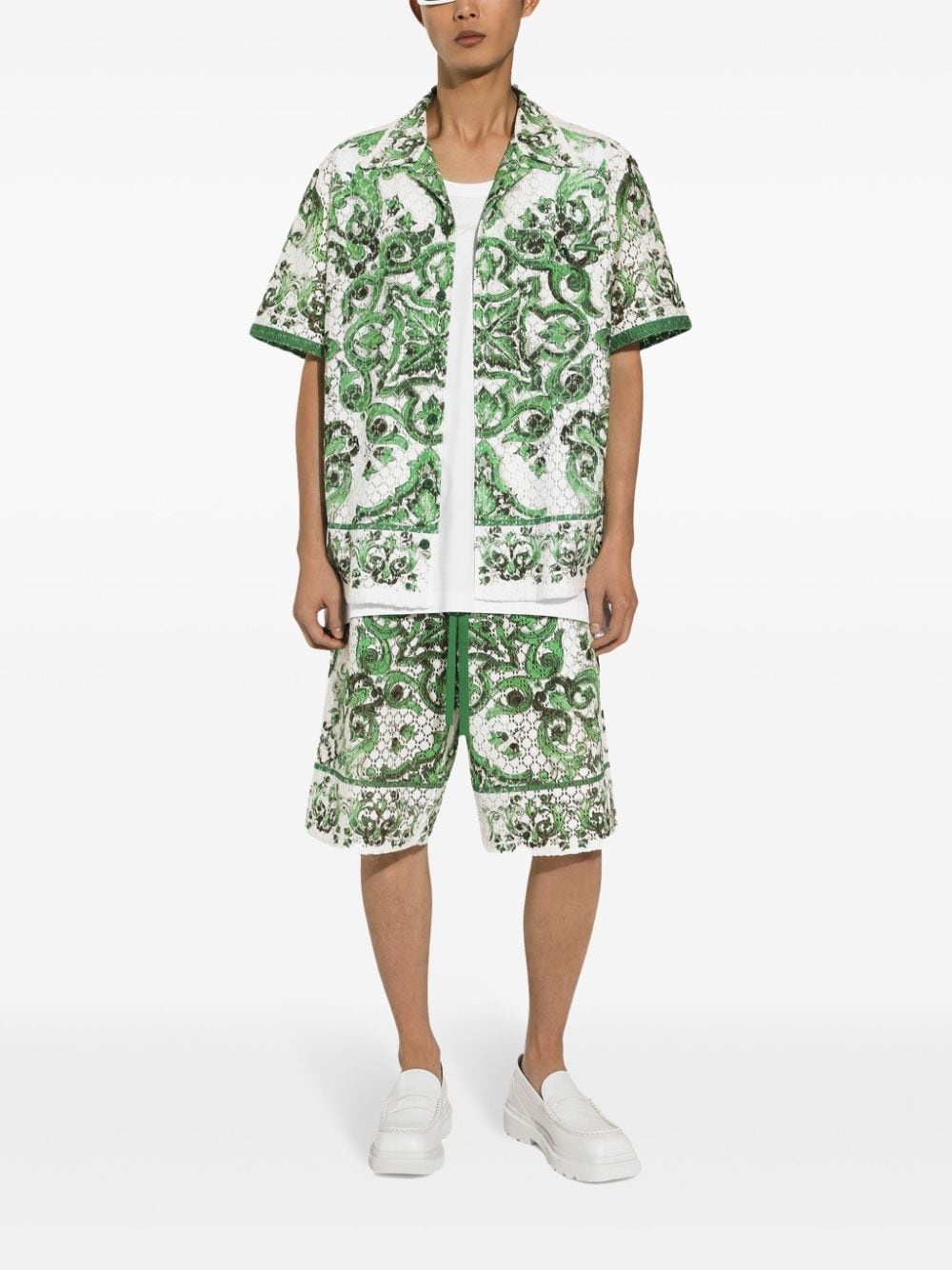majolica-print crochet-knit shorts - 3
