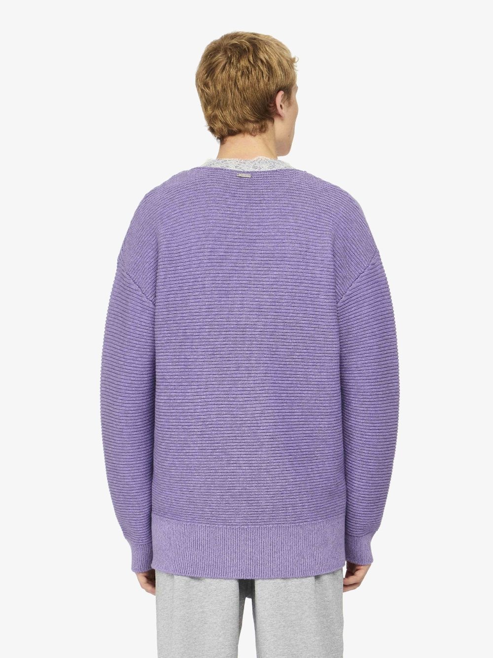 V-NECK LACE TRIM SWEATER - 3