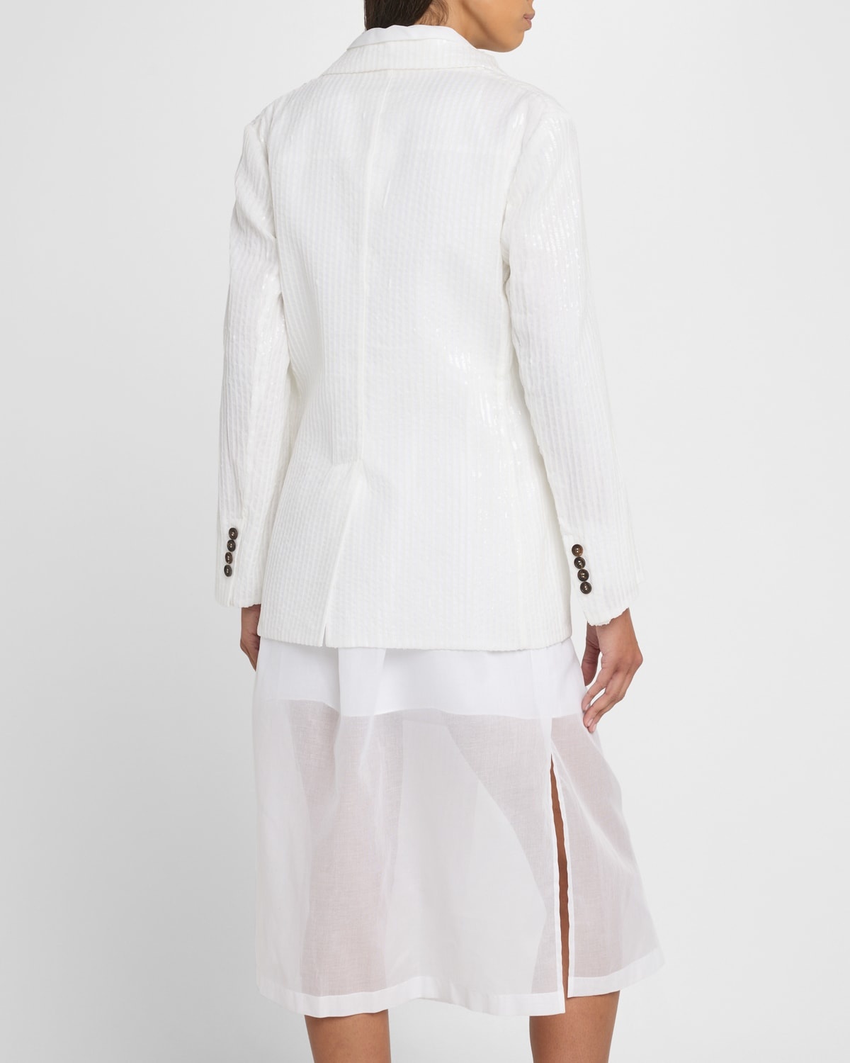 Sequined Stripe Double-Breasted Organza Jacket - 3