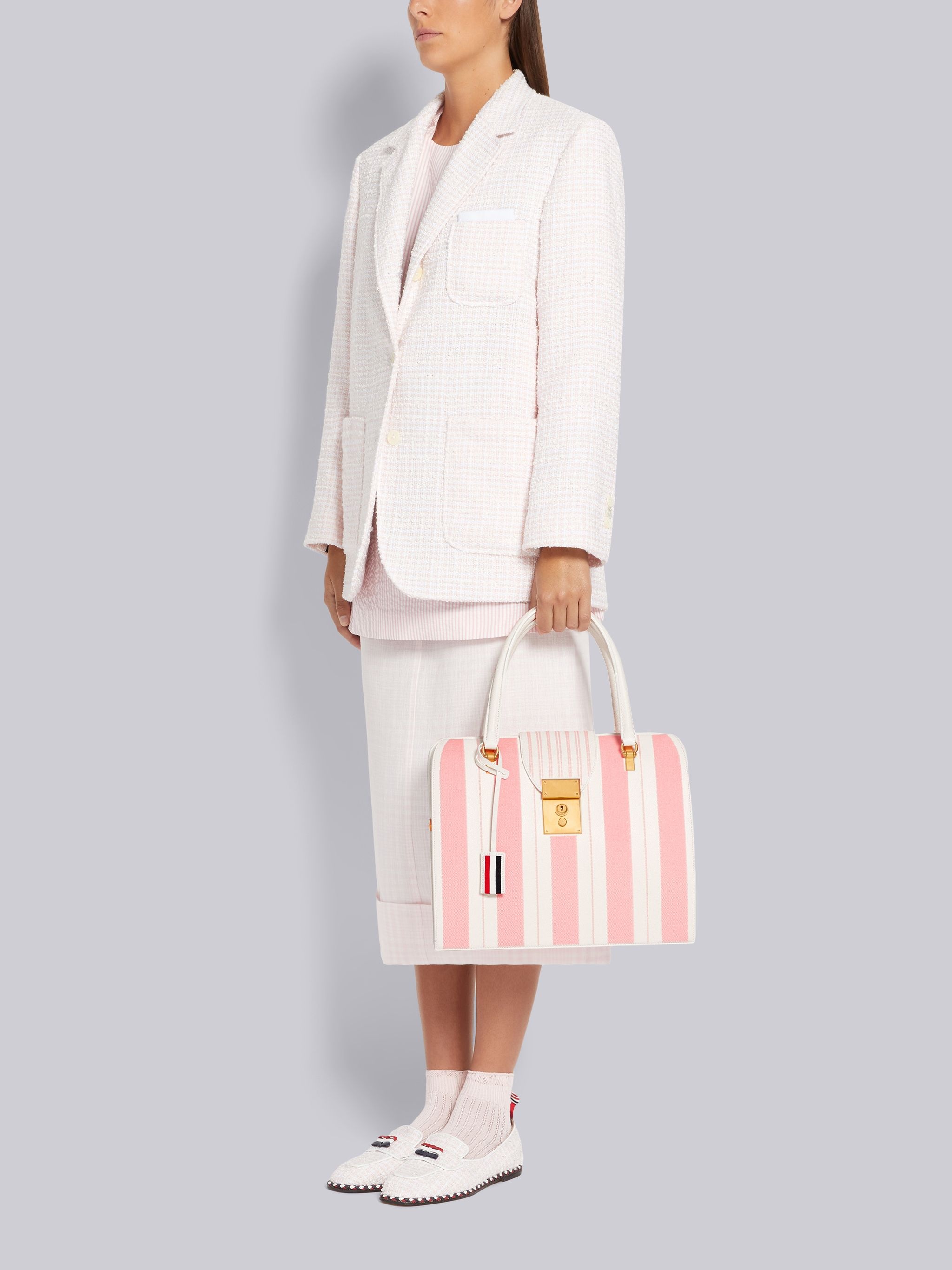 Light Pink Pebble Grain Leather Sequin Stripe Embroidery Mrs. Thom Bag - 6