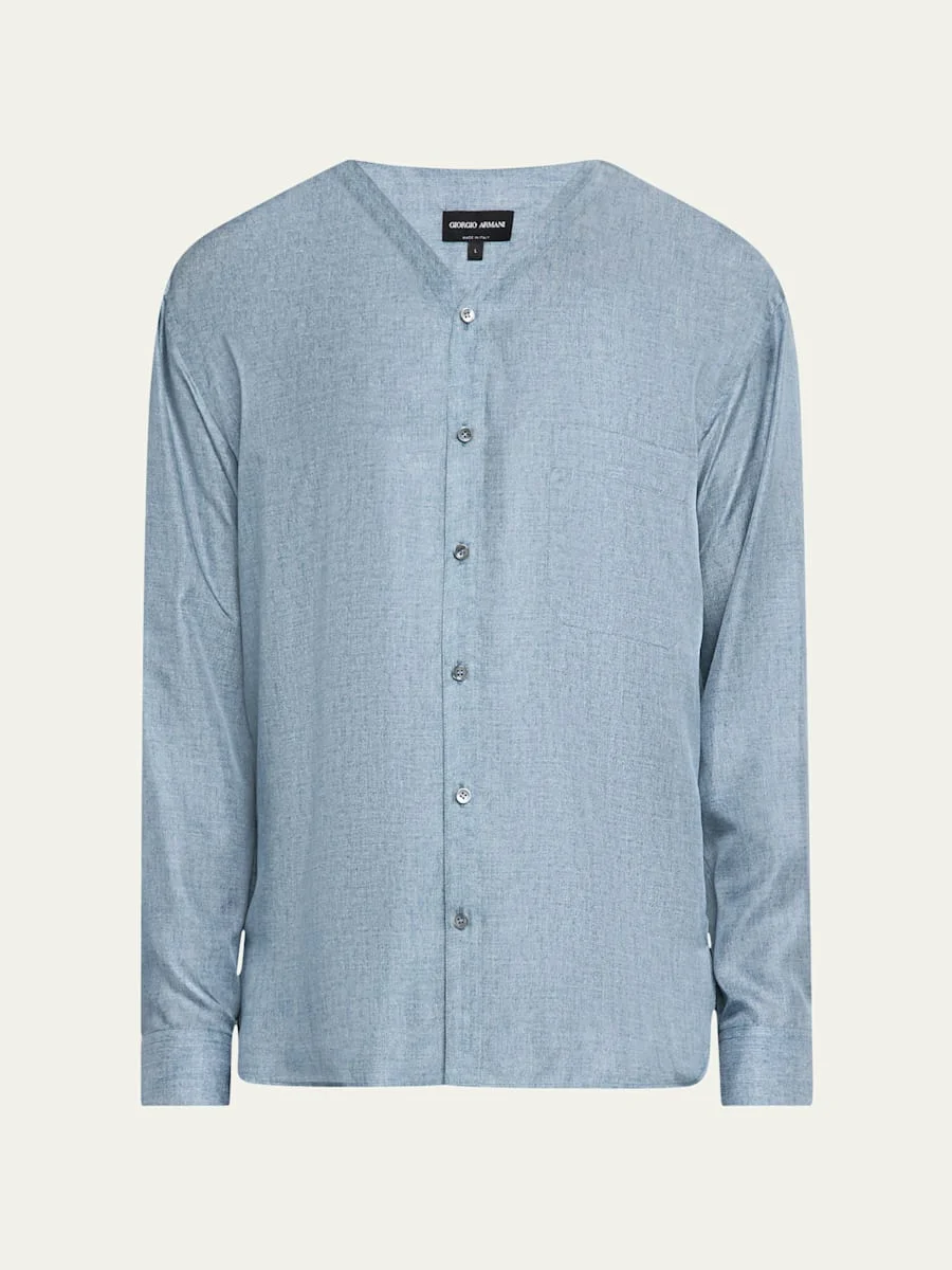 Men's Silk Denim Effect Button-Down Shirt - 1
