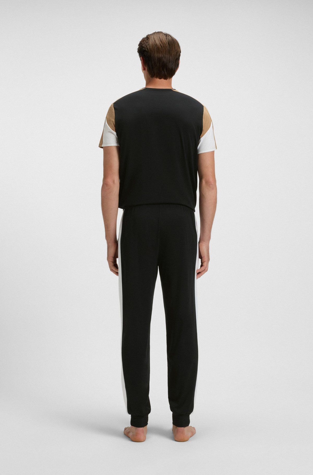 COTTON-BLEND PYJAMA BOTTOMS WITH CONTRAST PANELS - 4