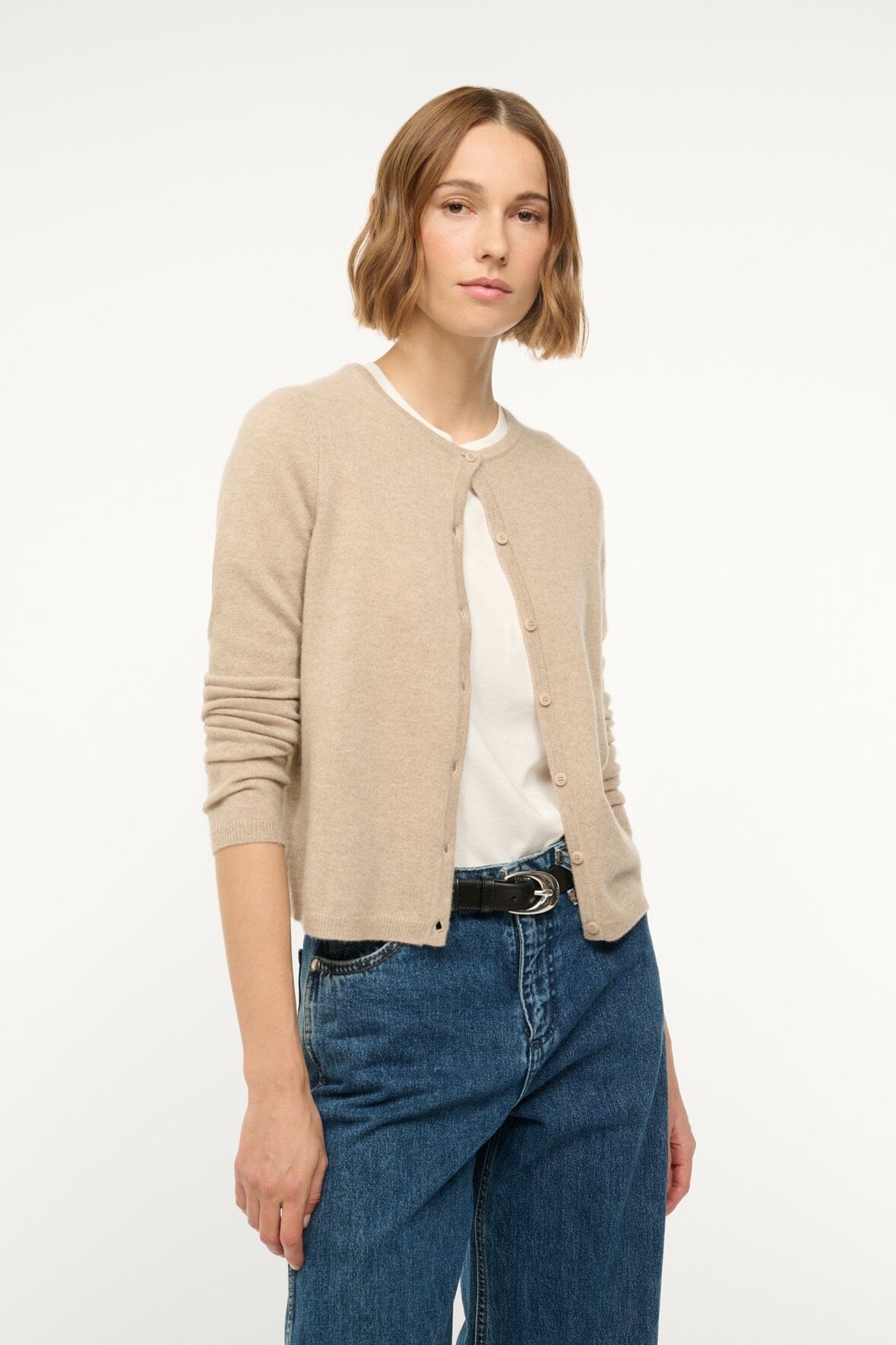 STAUD MIDNIGHT CASHMERE CARDIGAN STONE - 4