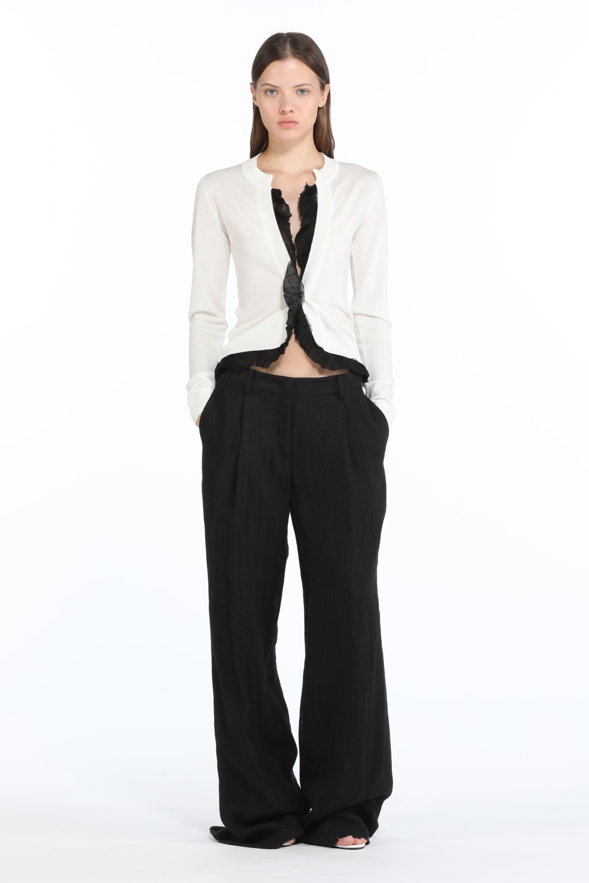 ORGANZA-TRIM WOOL CARDIGAN - 4