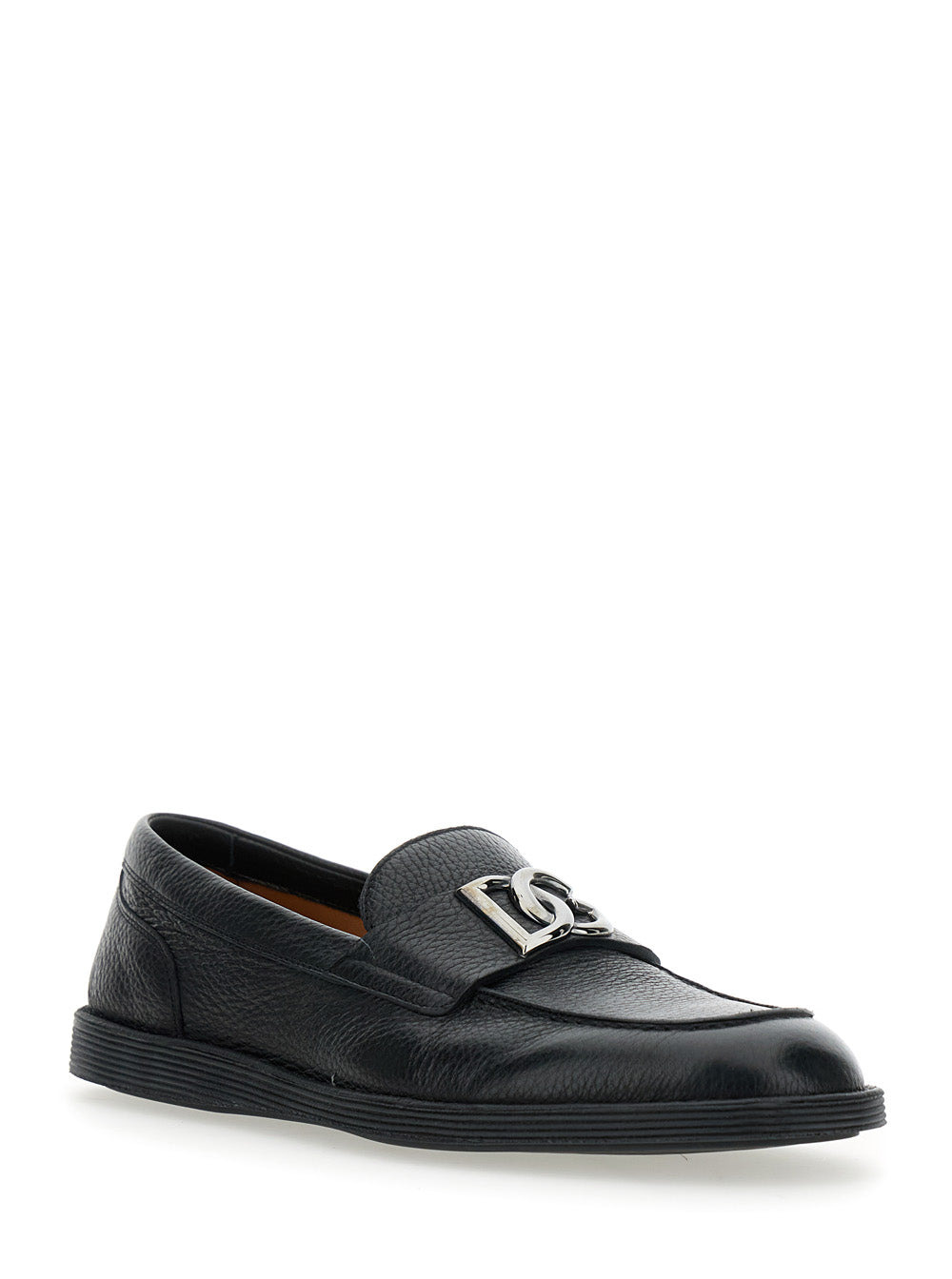 Dolce & Gabbana Men 'Florio' Black Loafers With Dg Plaque On The Front In Grained Leather Man - 2