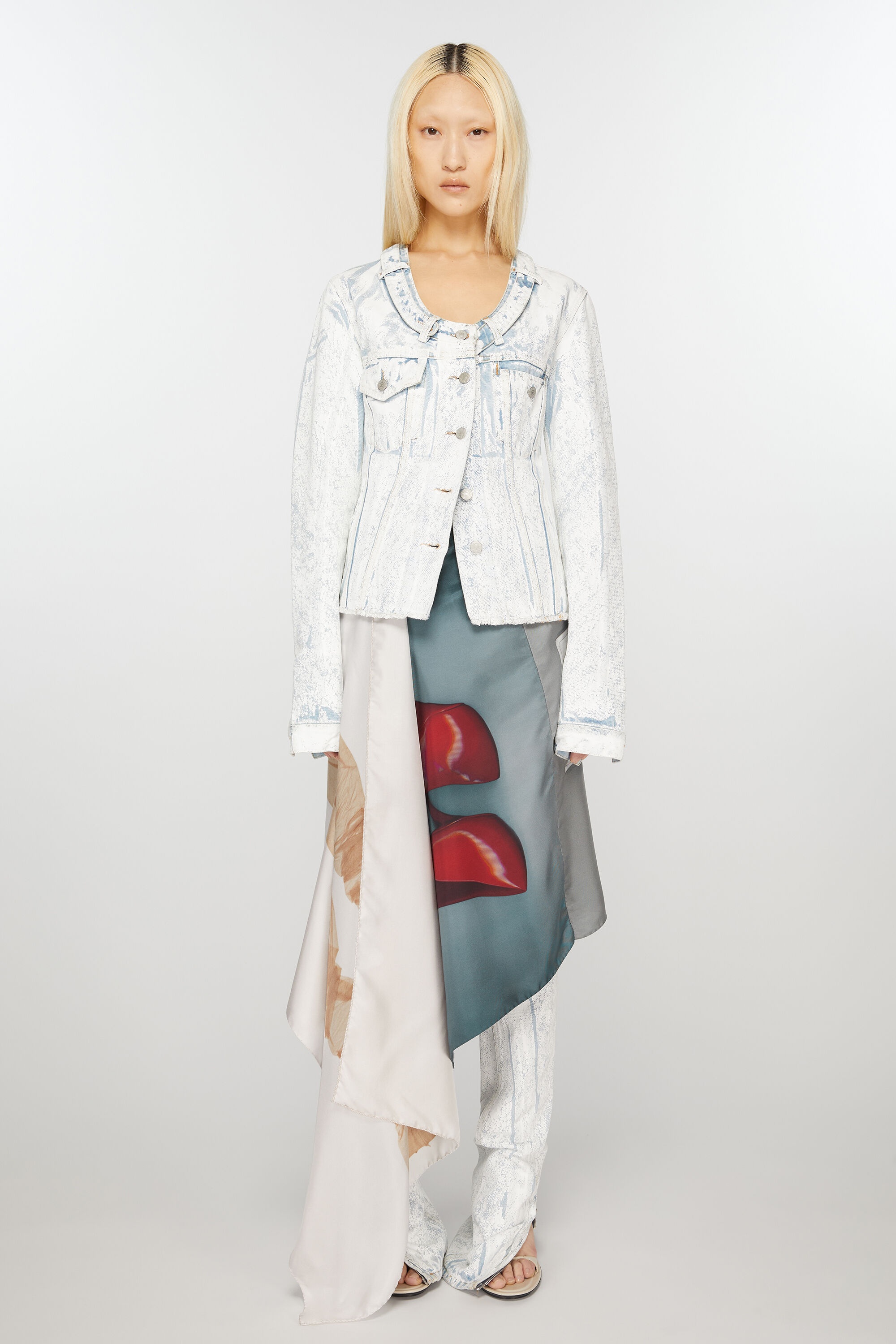 Print silk scarf - Grey/beige 4