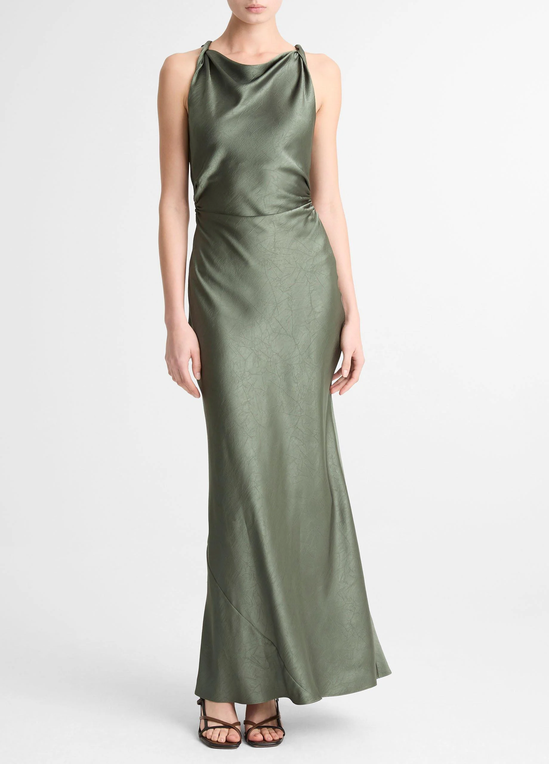 Satin Twist-Shoulder Dress - 1