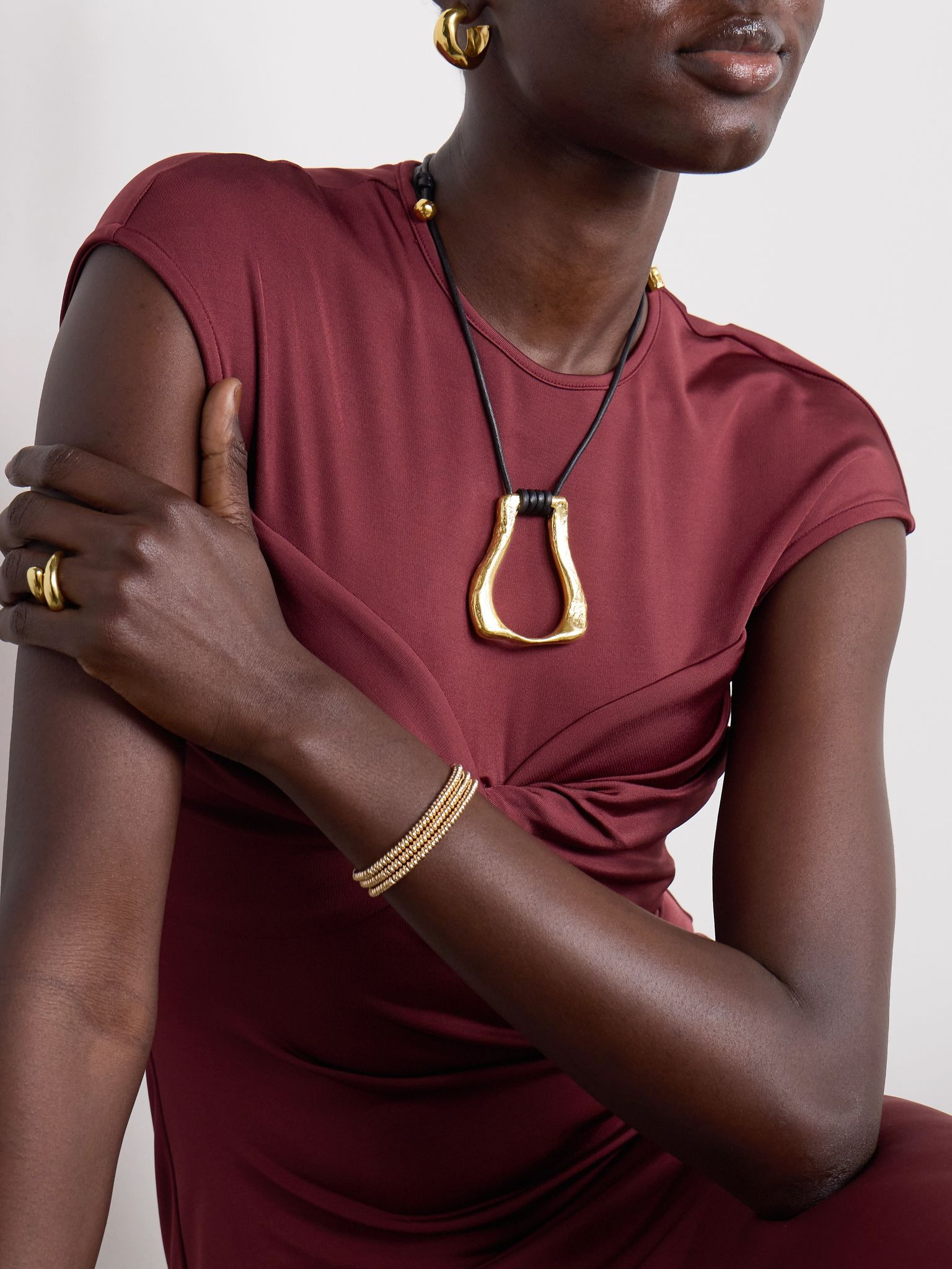 The Link of Wanderlust recycled gold-plated cord necklace Gold - 5