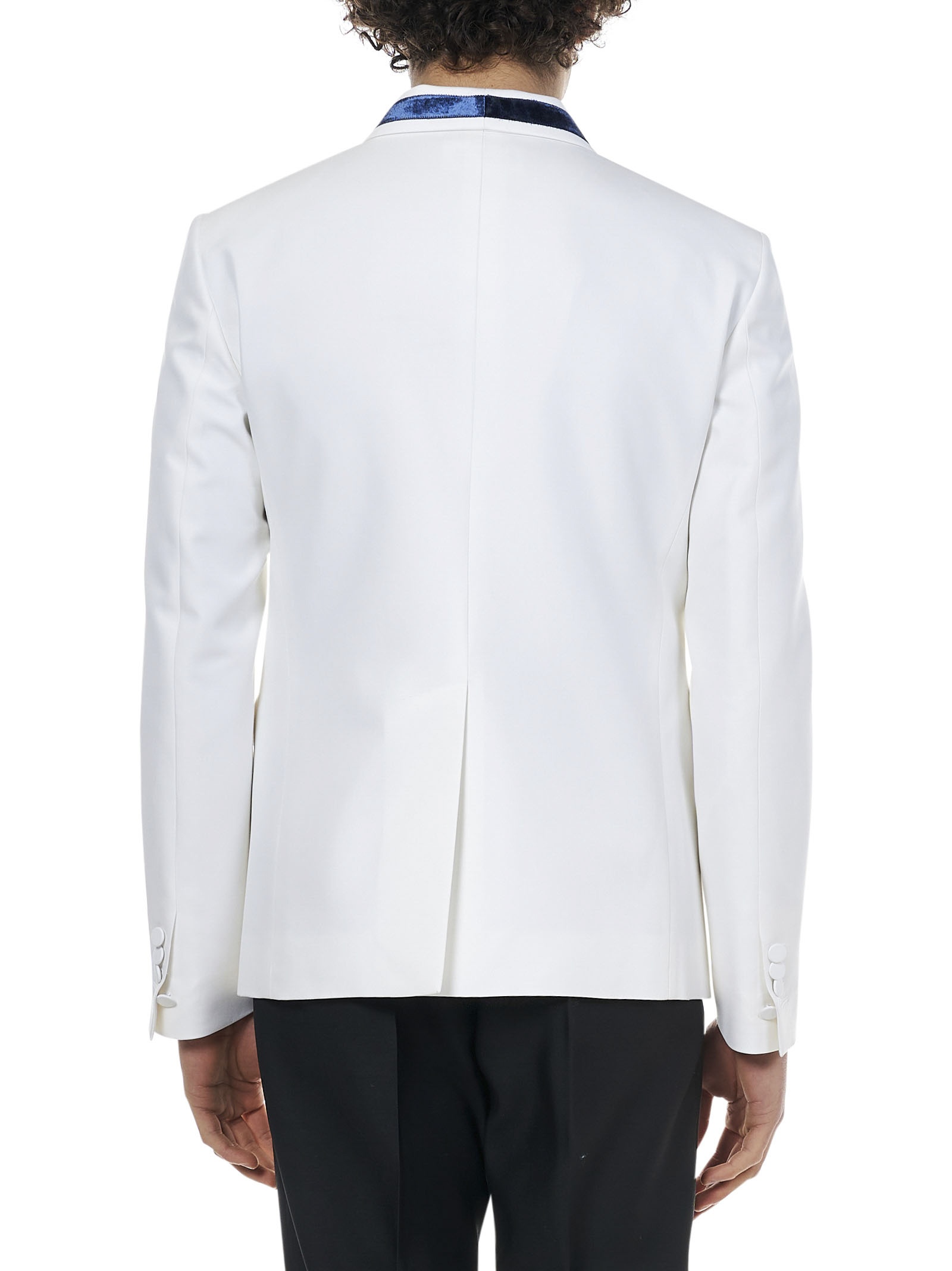Tokyo suit with black tailored trousers and single-breasted blazer in white crêpe with blue velvet i - 3