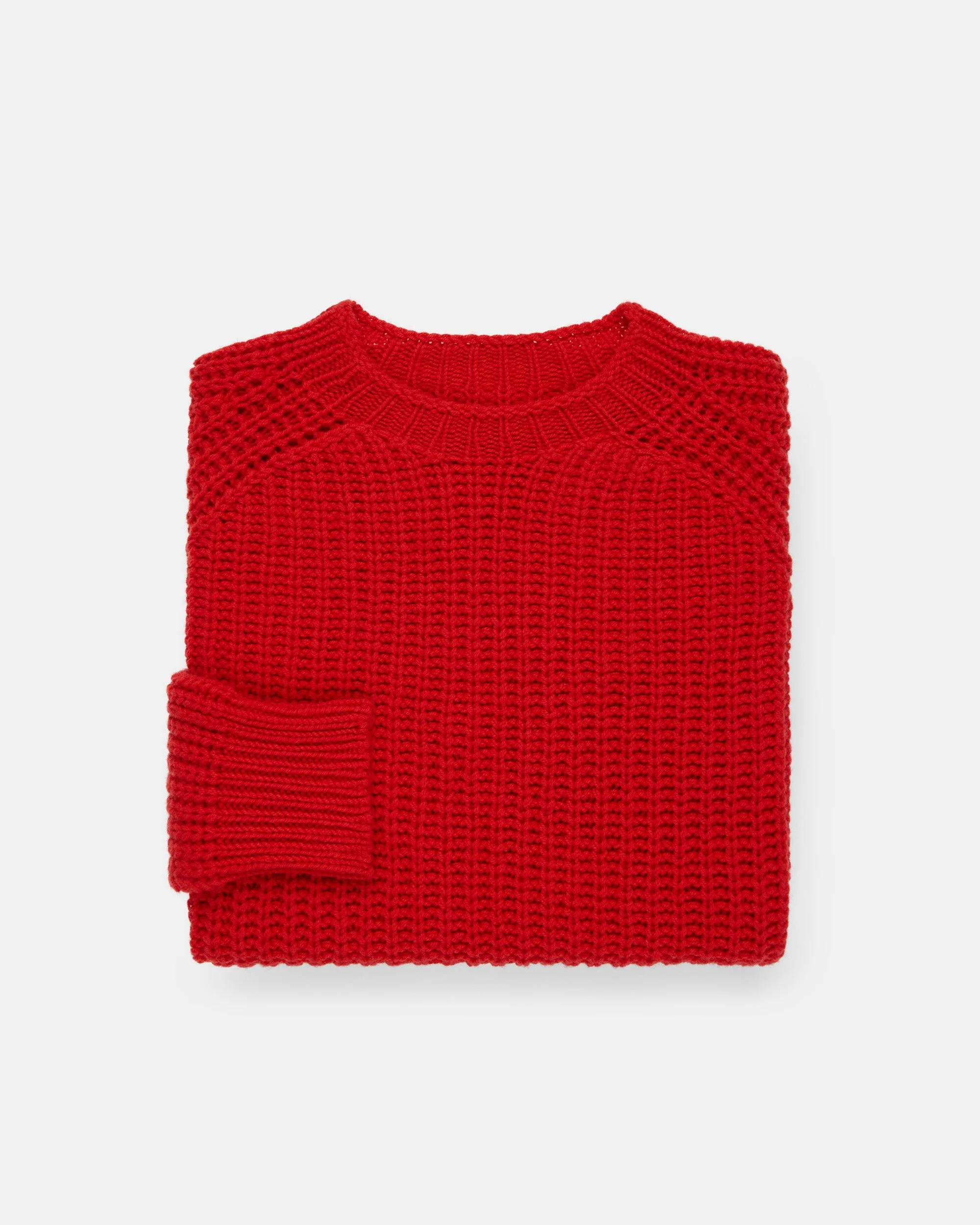 MADE-IN-SCOTLAND RED LAMBSWOOL SHAKER STITCH CREW NECK SWEATER - 1