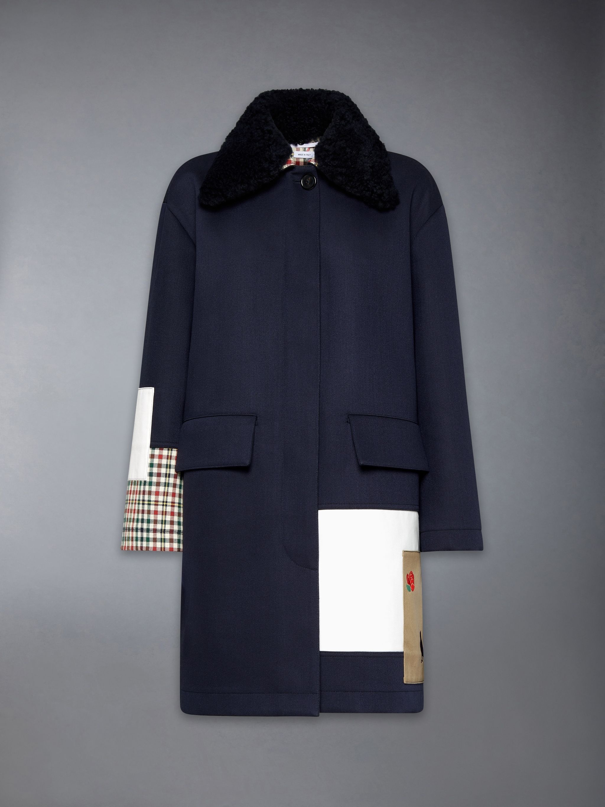 Double Face Wool Twill Detachable Shearing Collar Patchwork Bal Collar Raincoat - 9
