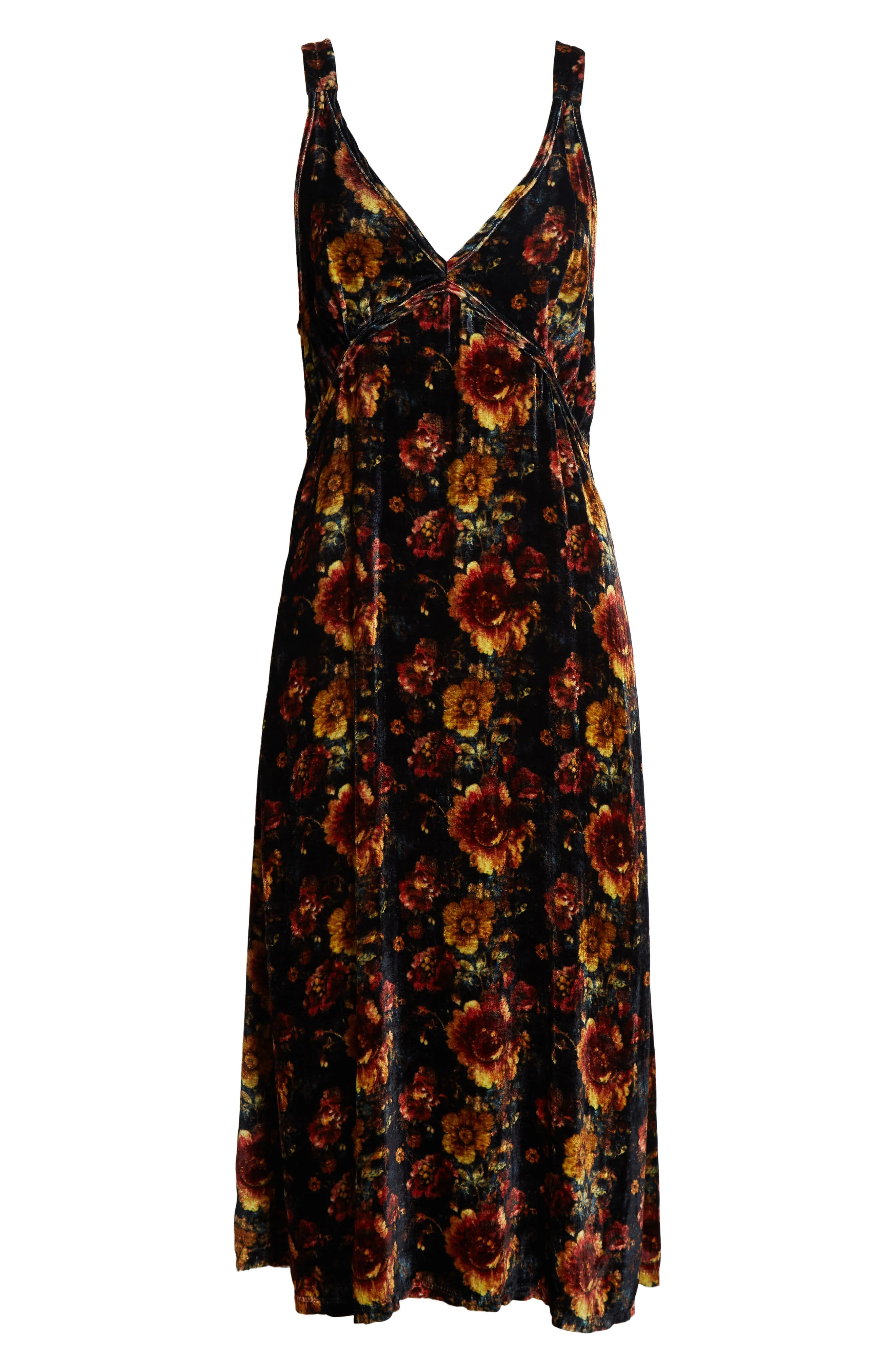 R13 Grunge Floral Velvet Midi Dress in Orange Multi Floral at Nordstrom - 1