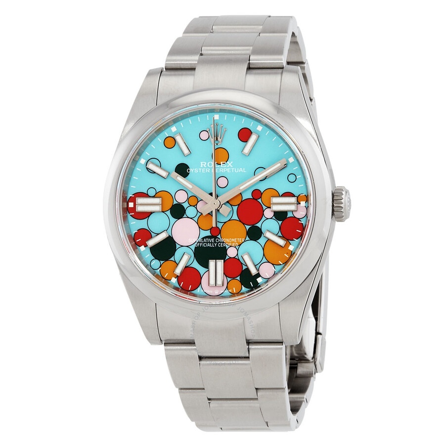 Pre-owned Rolex Oyster Perpetual Turquoise Celebration motif Dial Men's Watch 124300-0008 - 1