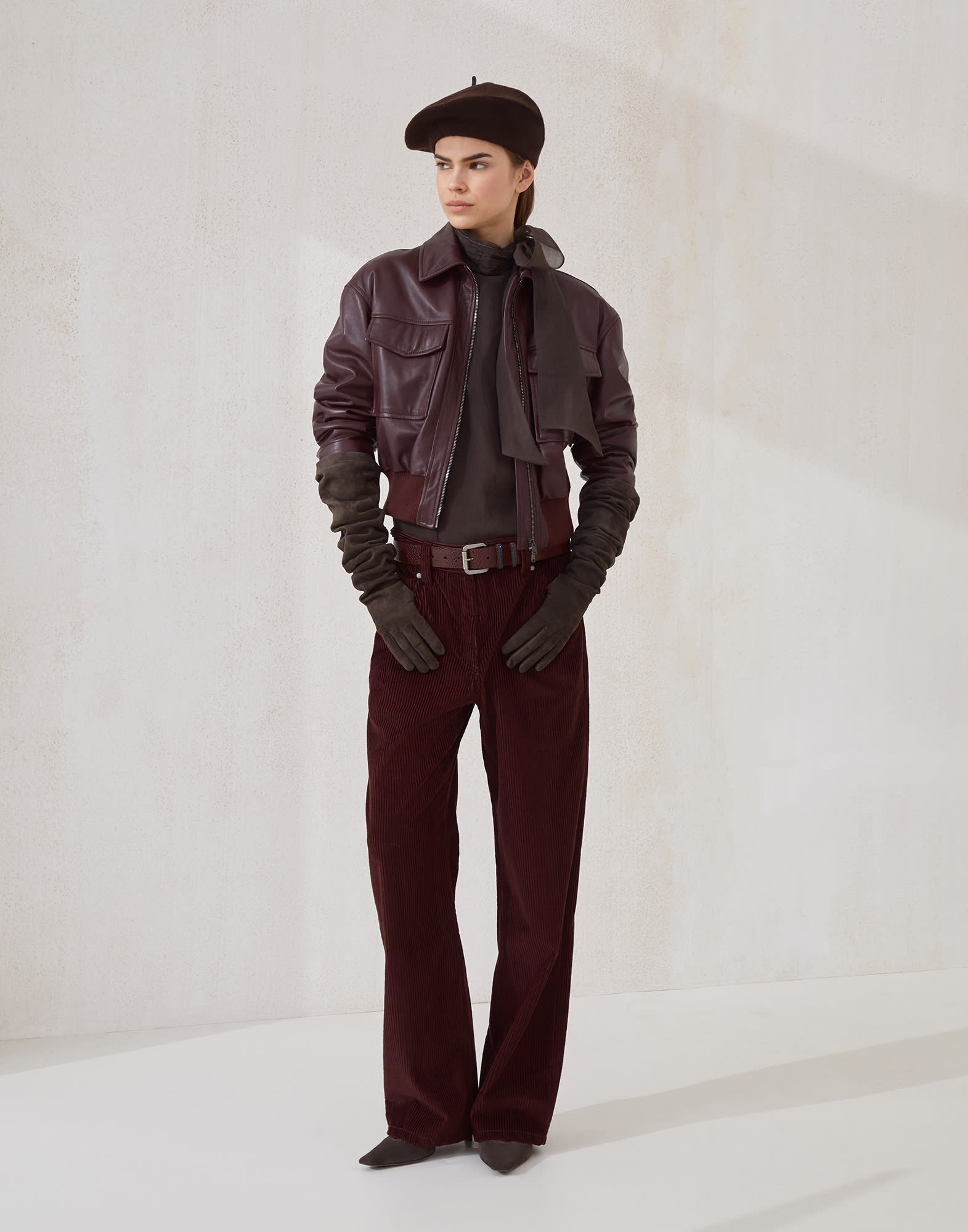 Cotton corduroy straight five-pocket trousers with monili - 4