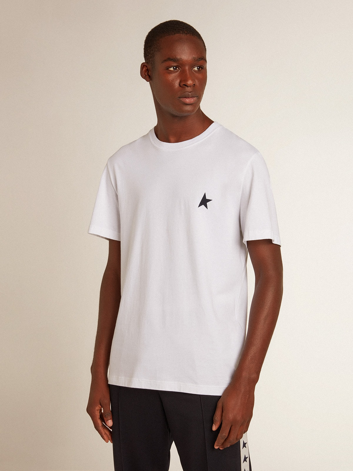 Men’s white T-shirt with dark blue star on the front - 5