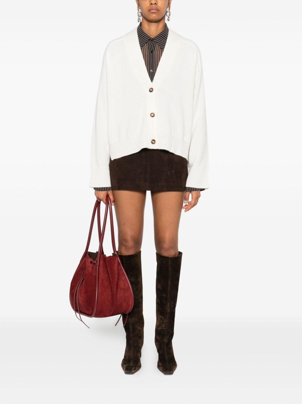 button-fastening ribbed cardigan - 2