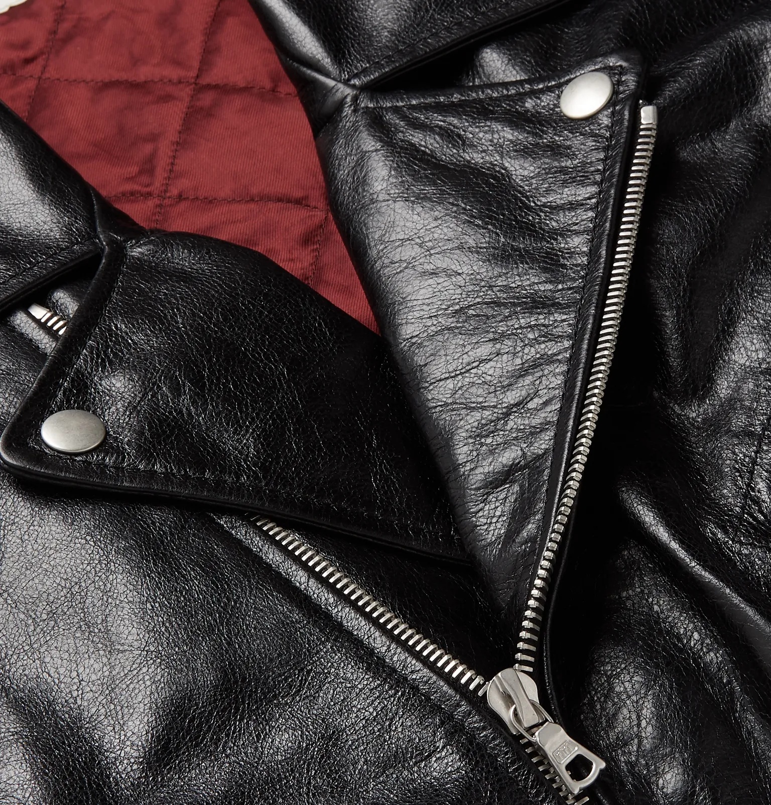 Oversized Glossed Full-Grain Leather Jacket - 5