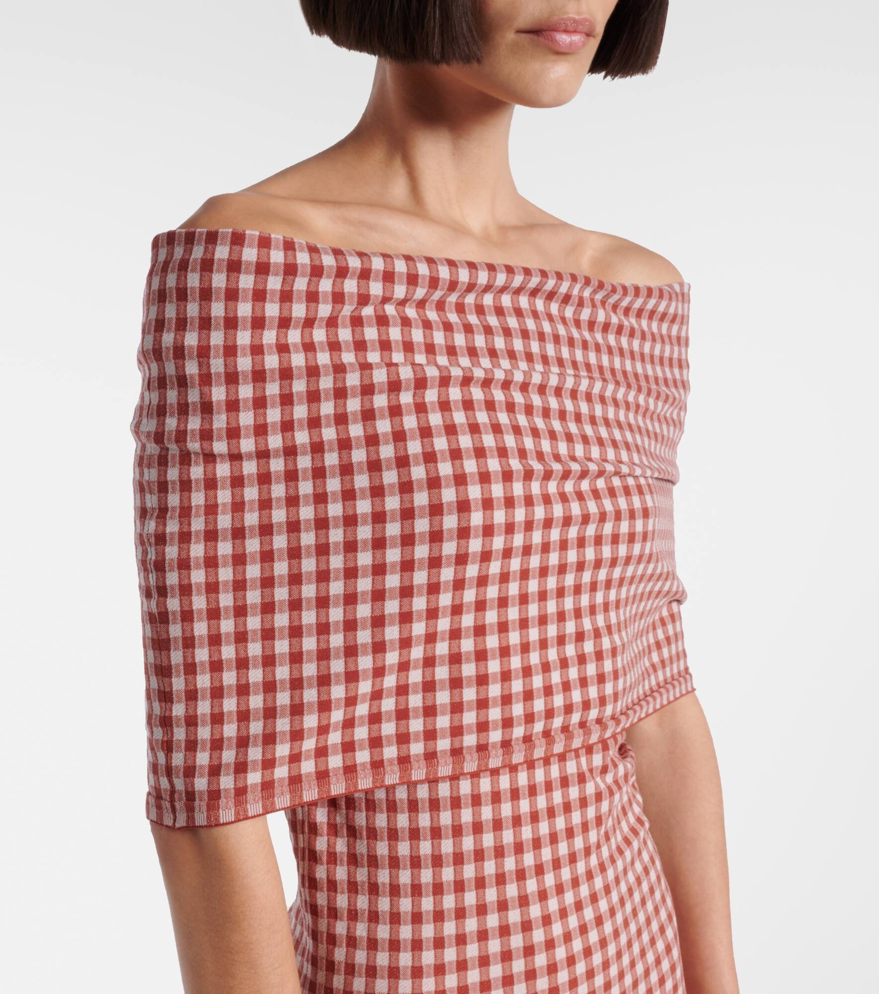 Checked off-shoulder midi dress - 4