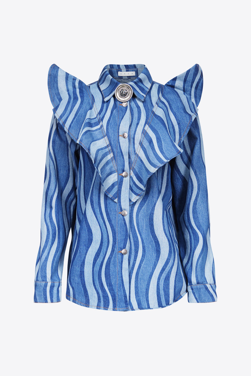 SUNRAY DENIM RUFFLE BIB SHIRT - 1
