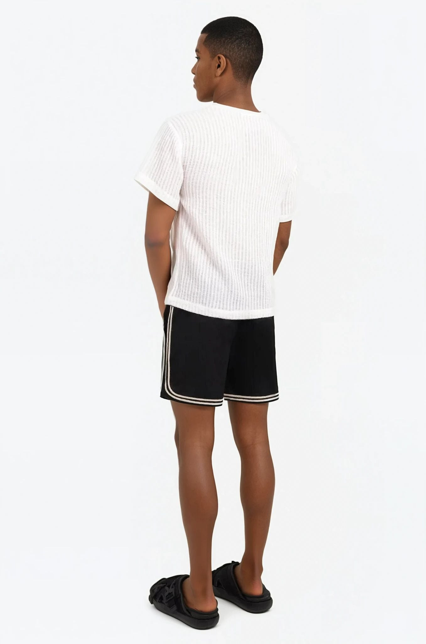 SHEER STRIPE CREWNECK S/S T-SHIRT | WHITE - 3