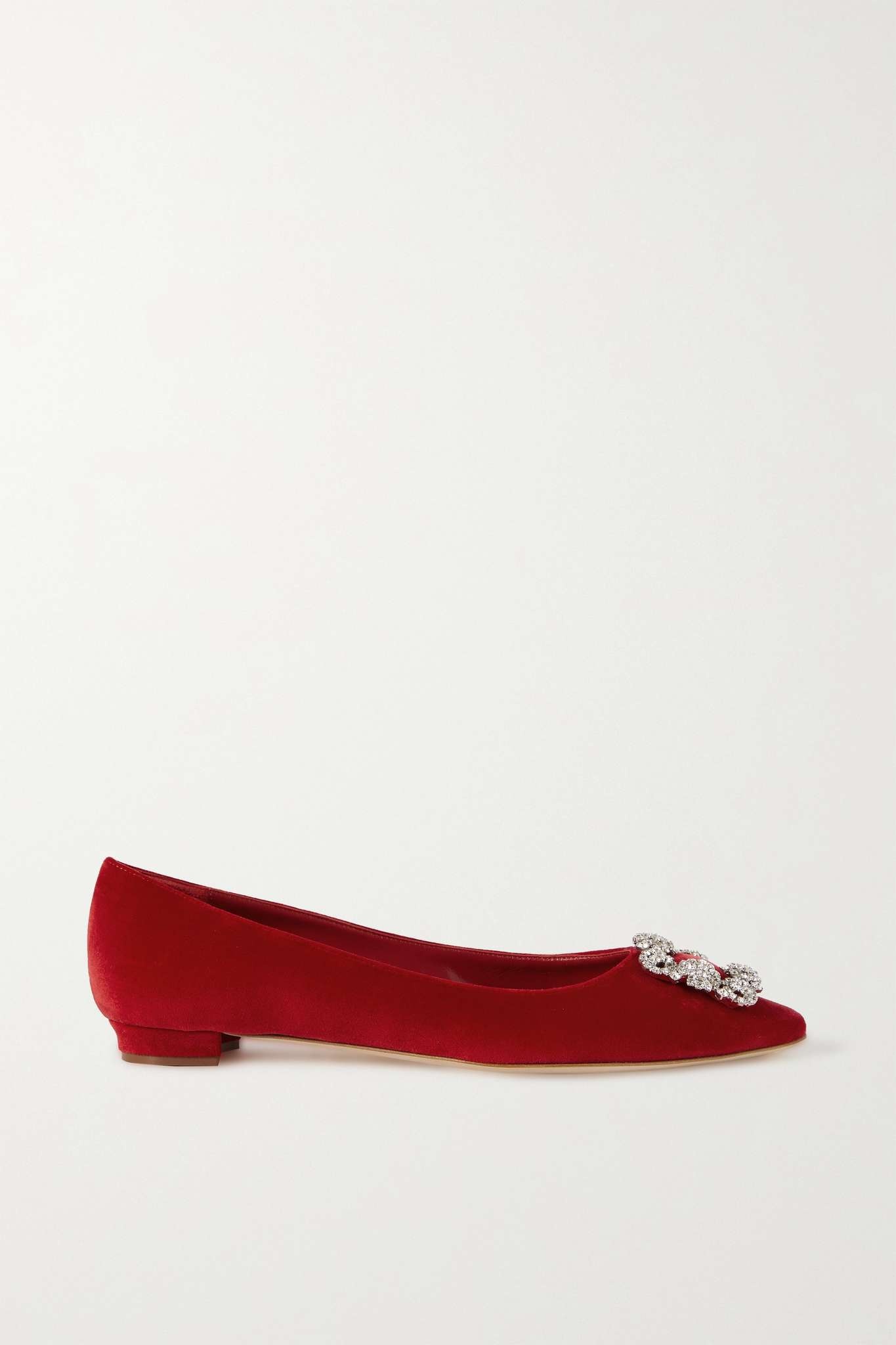 Hangisi crystal-embellished velvet point-toe flats - 1