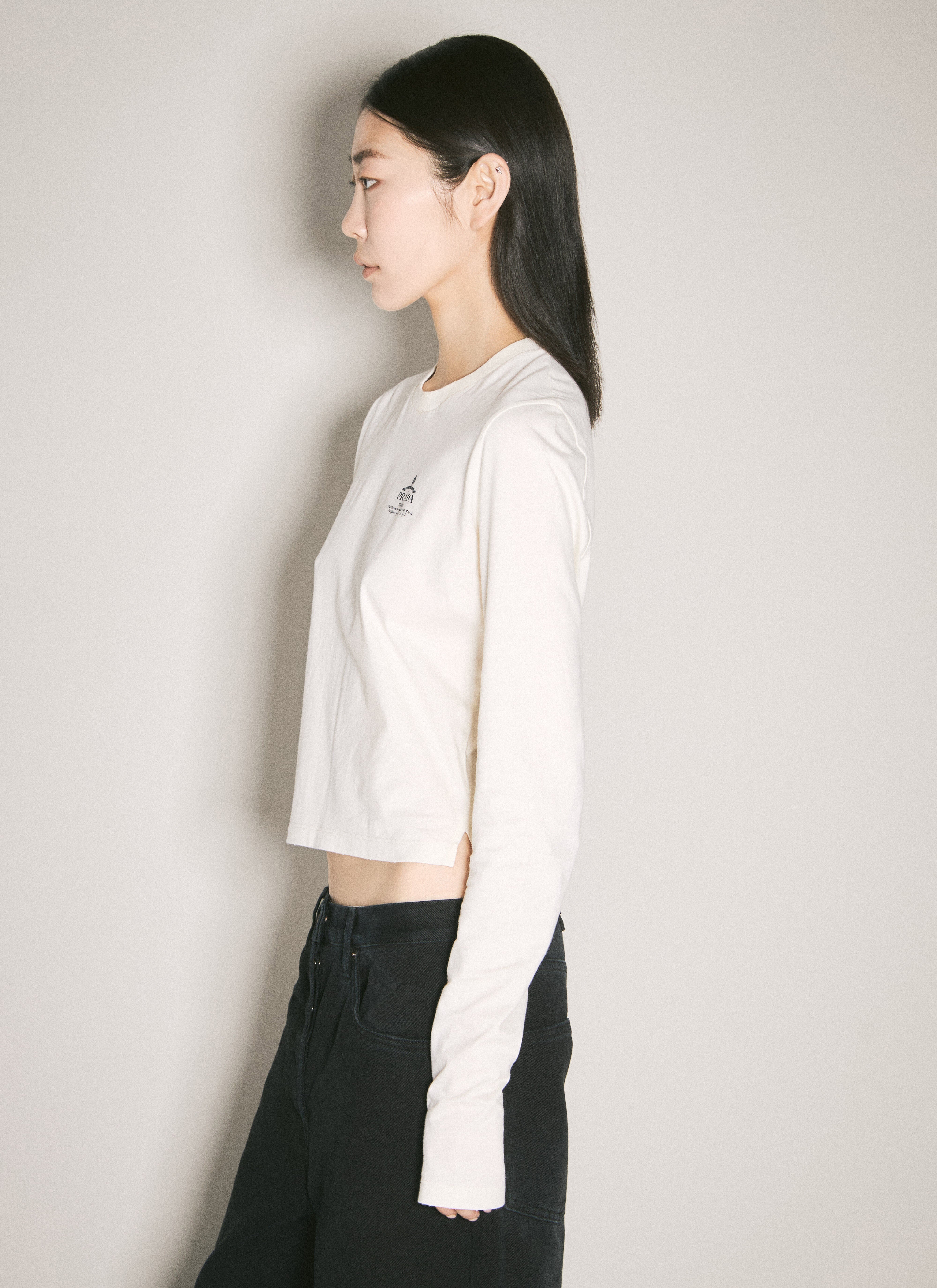 トップス 2006 PRADA graphic long sleeve T shirt Prada - Cotton Stretch Frame Logo Long Sleeve T-Shirt | HBX