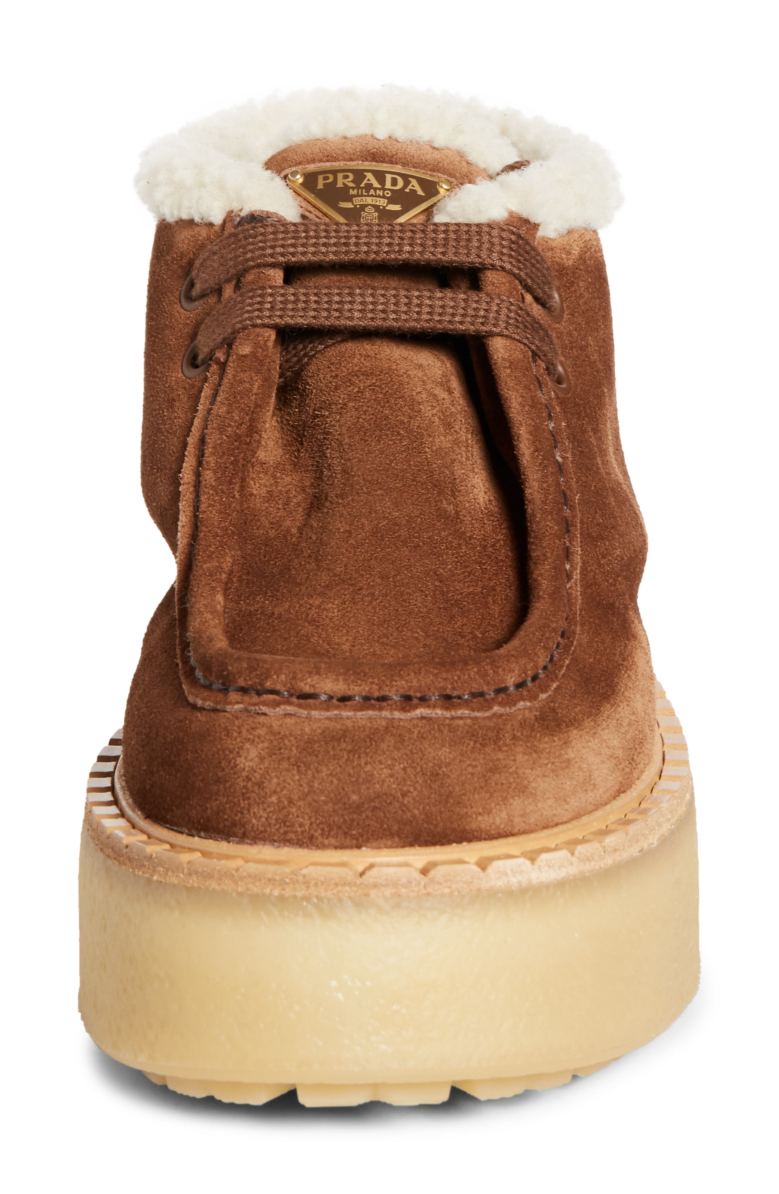 Prada Genuine Shearling Derby Bootie in Cacao at Nordstrom - 4