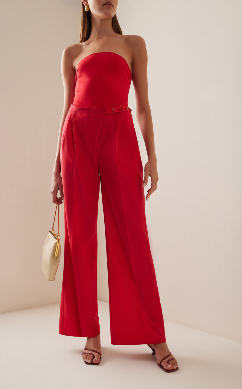 ANNA OCTOBER Noemie Satin Straight-Leg Pants red outlook