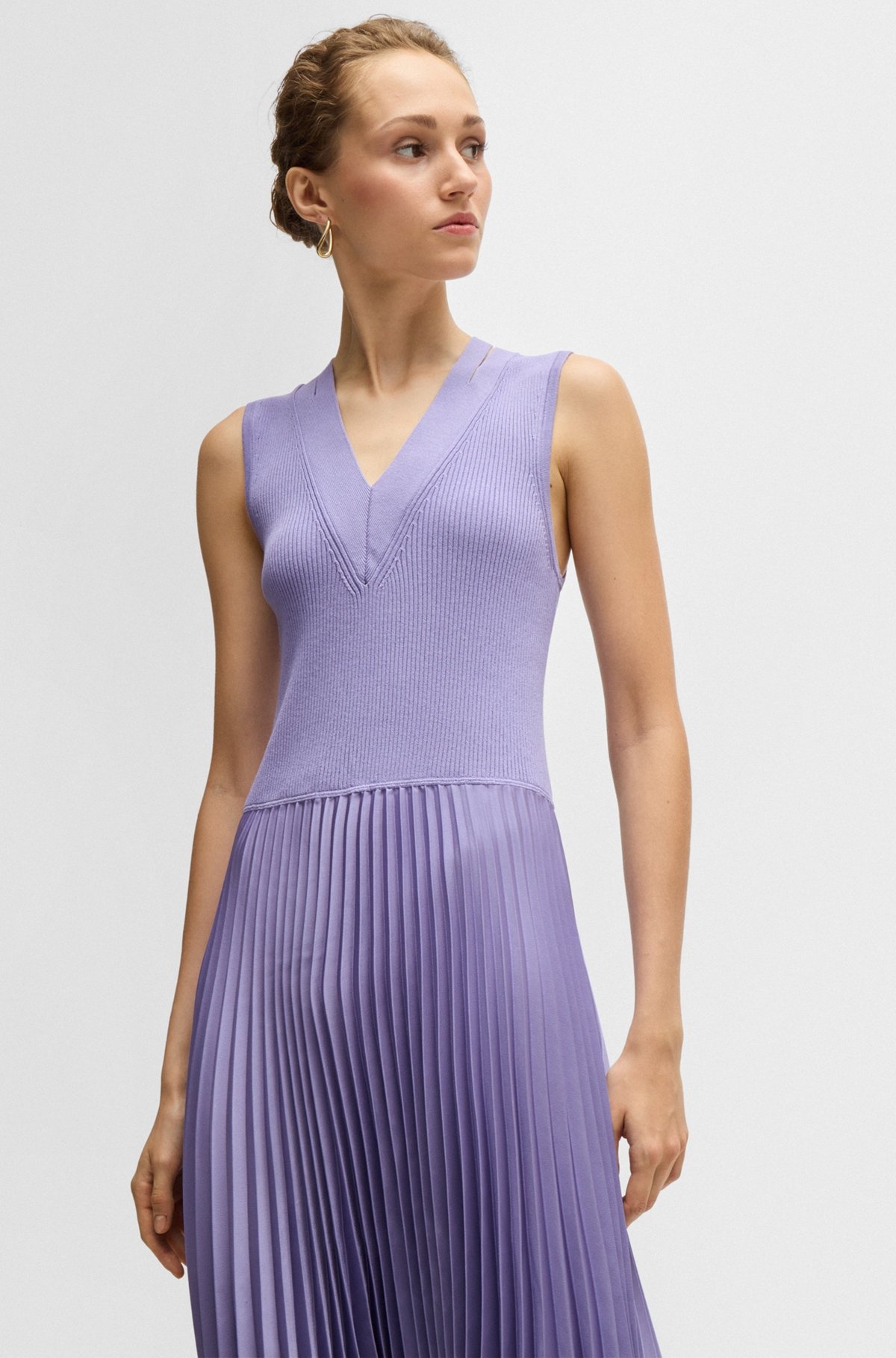 MIXED-MATERIAL DRESS WITH PLISSÉ SKIRT - 6