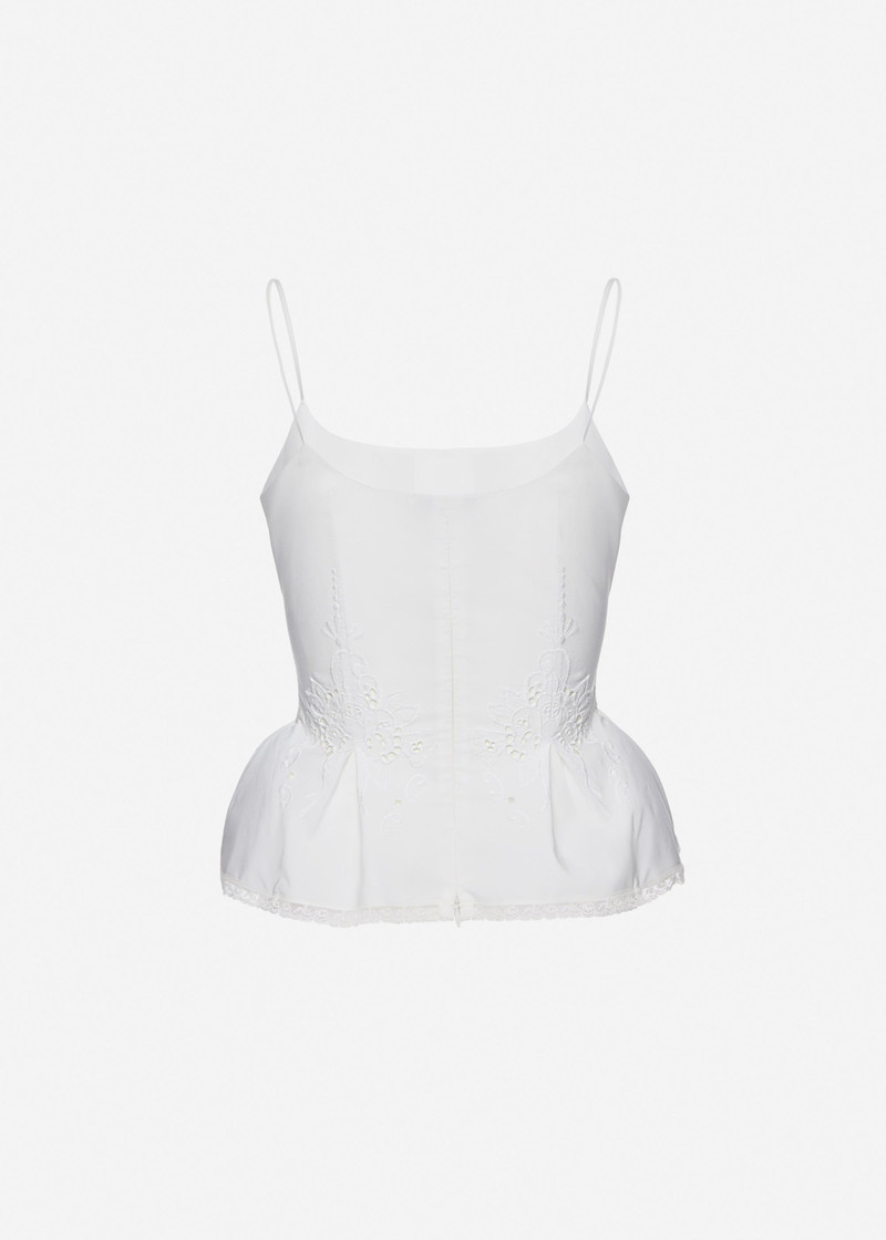 Embroidered peplum top in white 2
