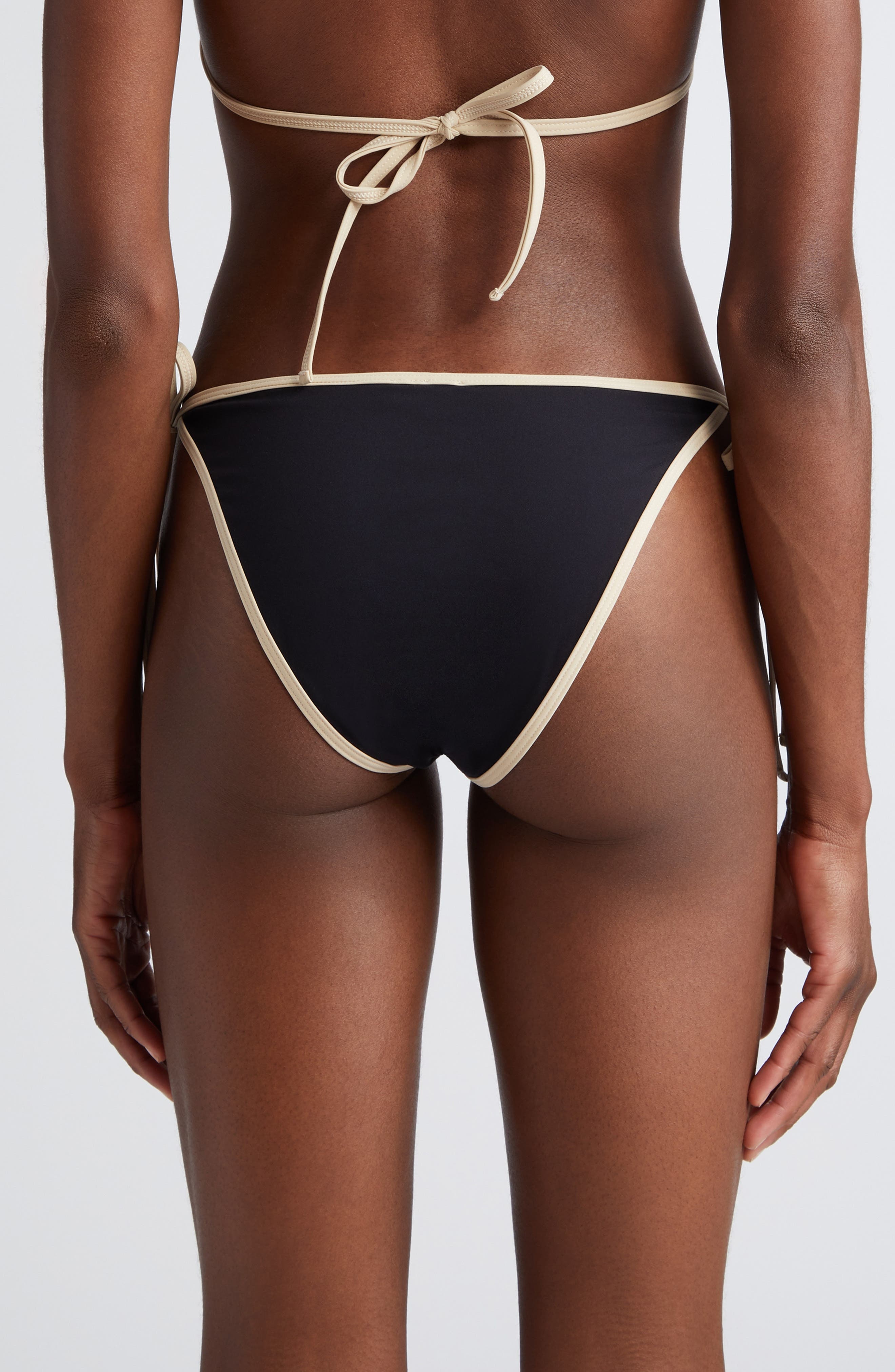 TOTEME Stripe Edge Side Tie Bikini Bottoms in Black at Nordstrom - 2