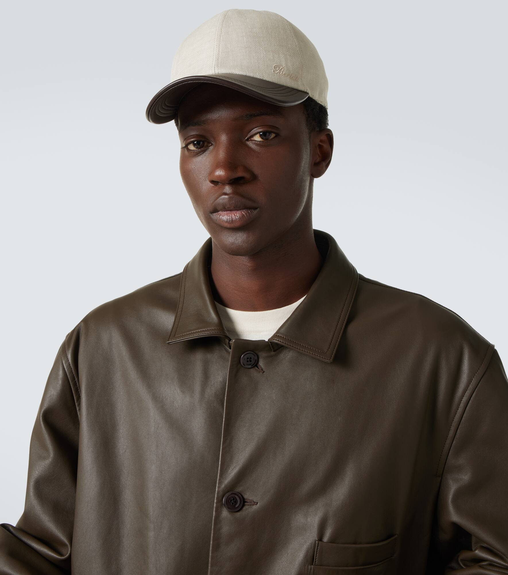 Linen leather-trimmed baseball cap - 2