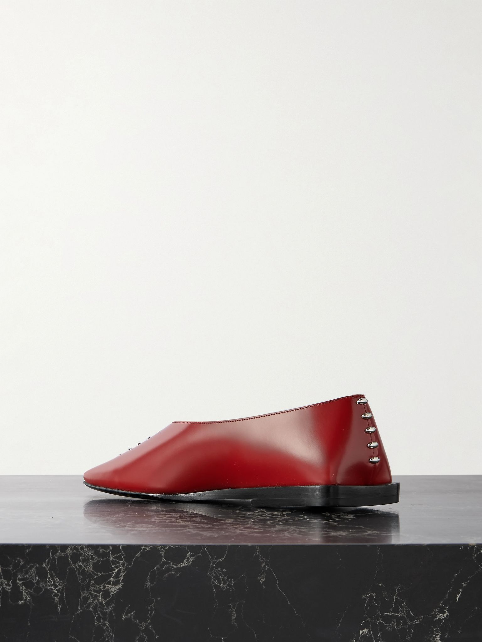 Studded leather ballet flats Red - 3