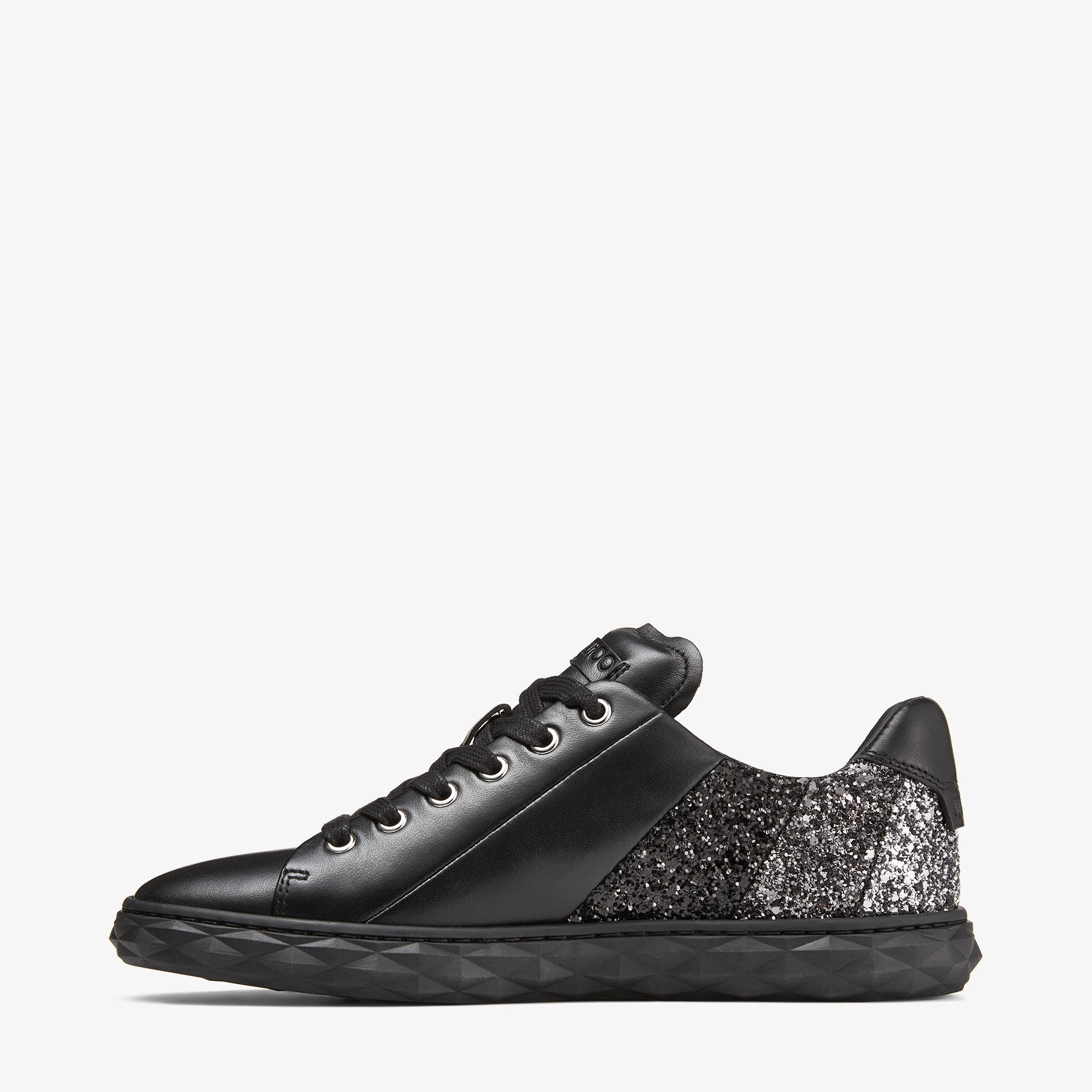 Diamond Light/F
Black Nappa Leather Low-Top Trainers with Glitter Panels - 7