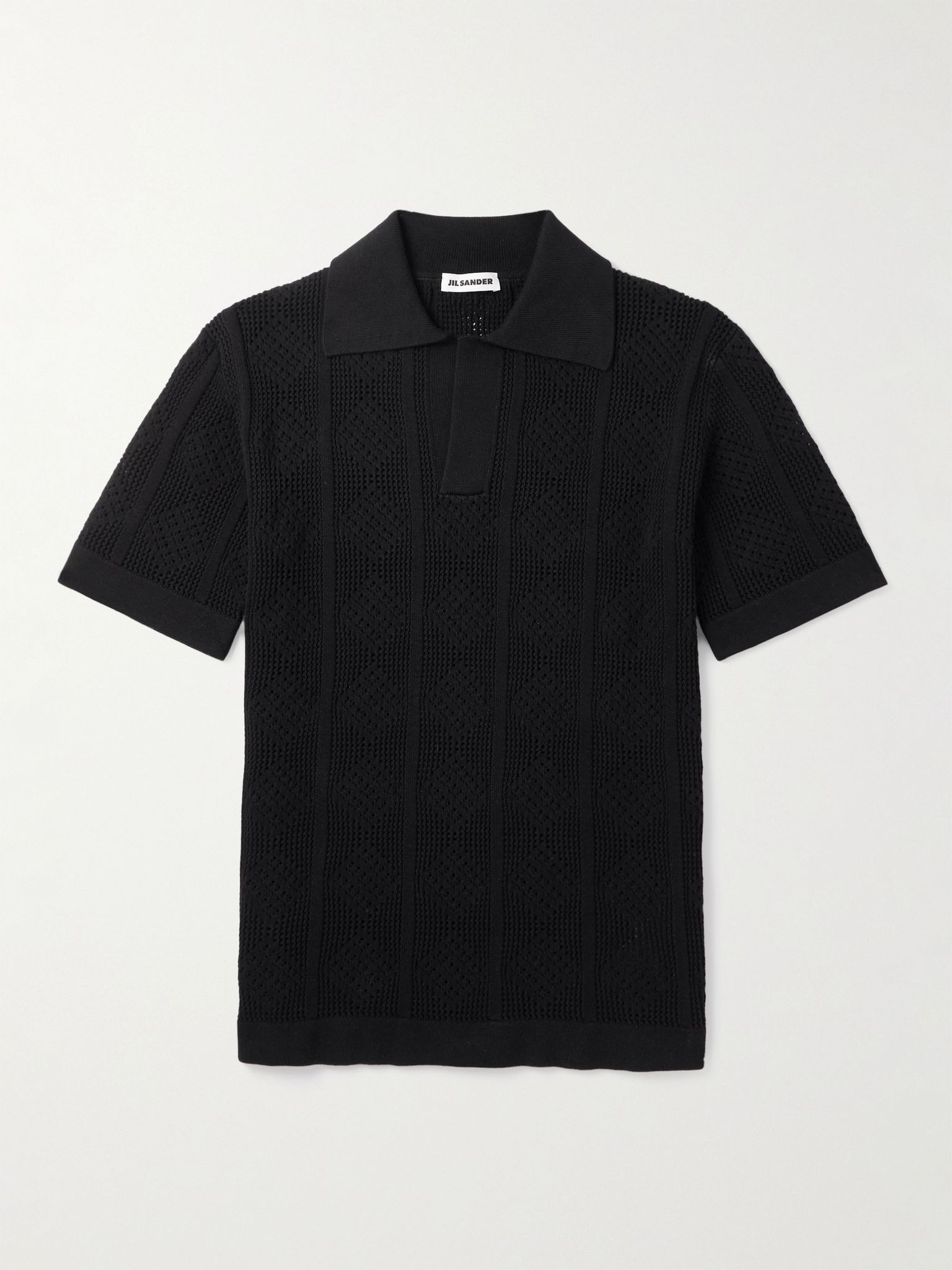Open-Knit Cotton Polo Shirt Black - 1